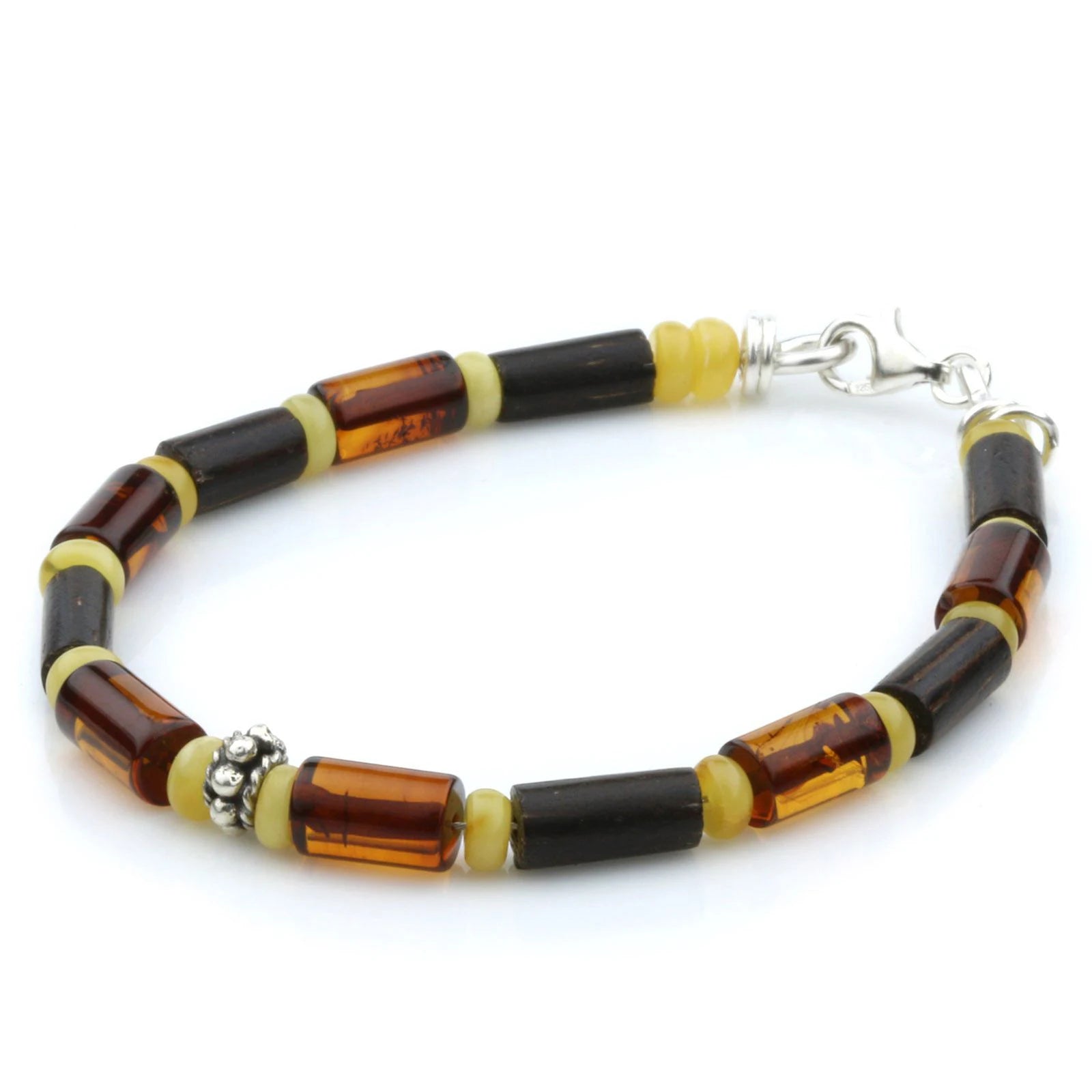 NATURAL BALTIC AMBER WOOD 925 STERLING SILVER BRACELET. SPT74