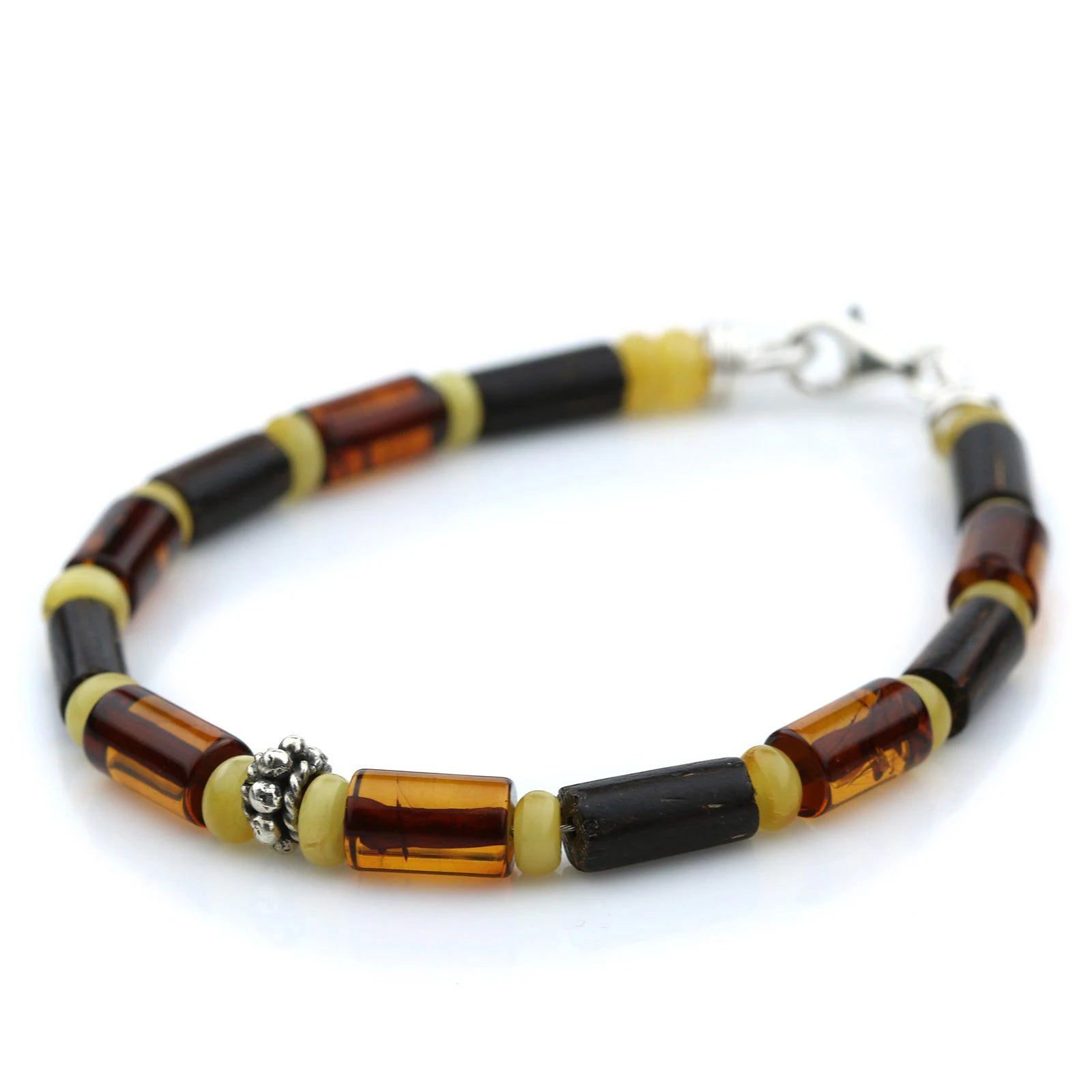 NATURAL BALTIC AMBER WOOD 925 STERLING SILVER BRACELET. SPT74