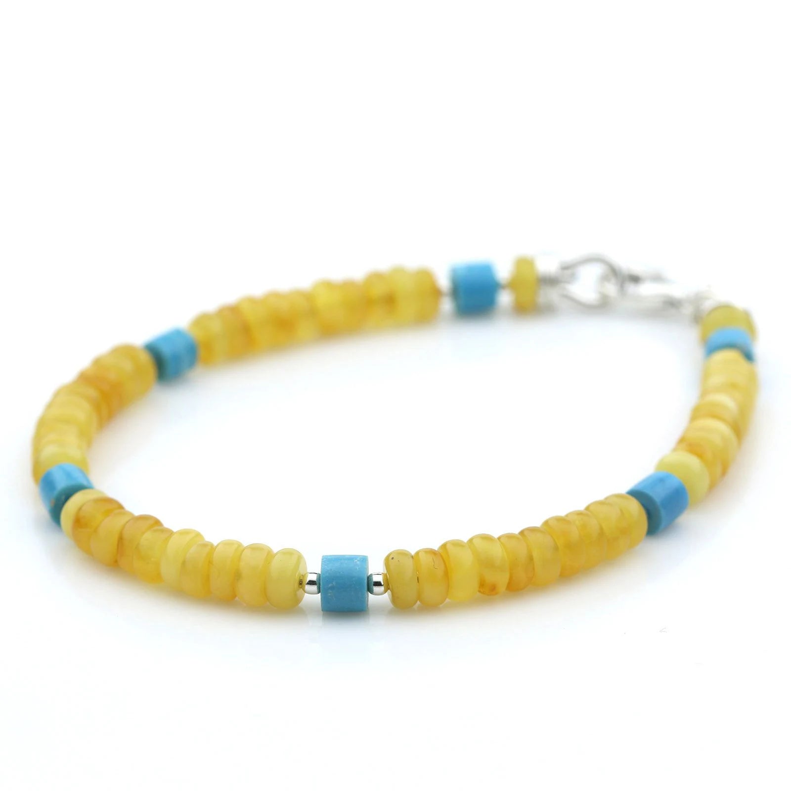 NATURAL BALTIC AMBER TURQUOISE 925 STERLING SILVER BRACELET. SPT77