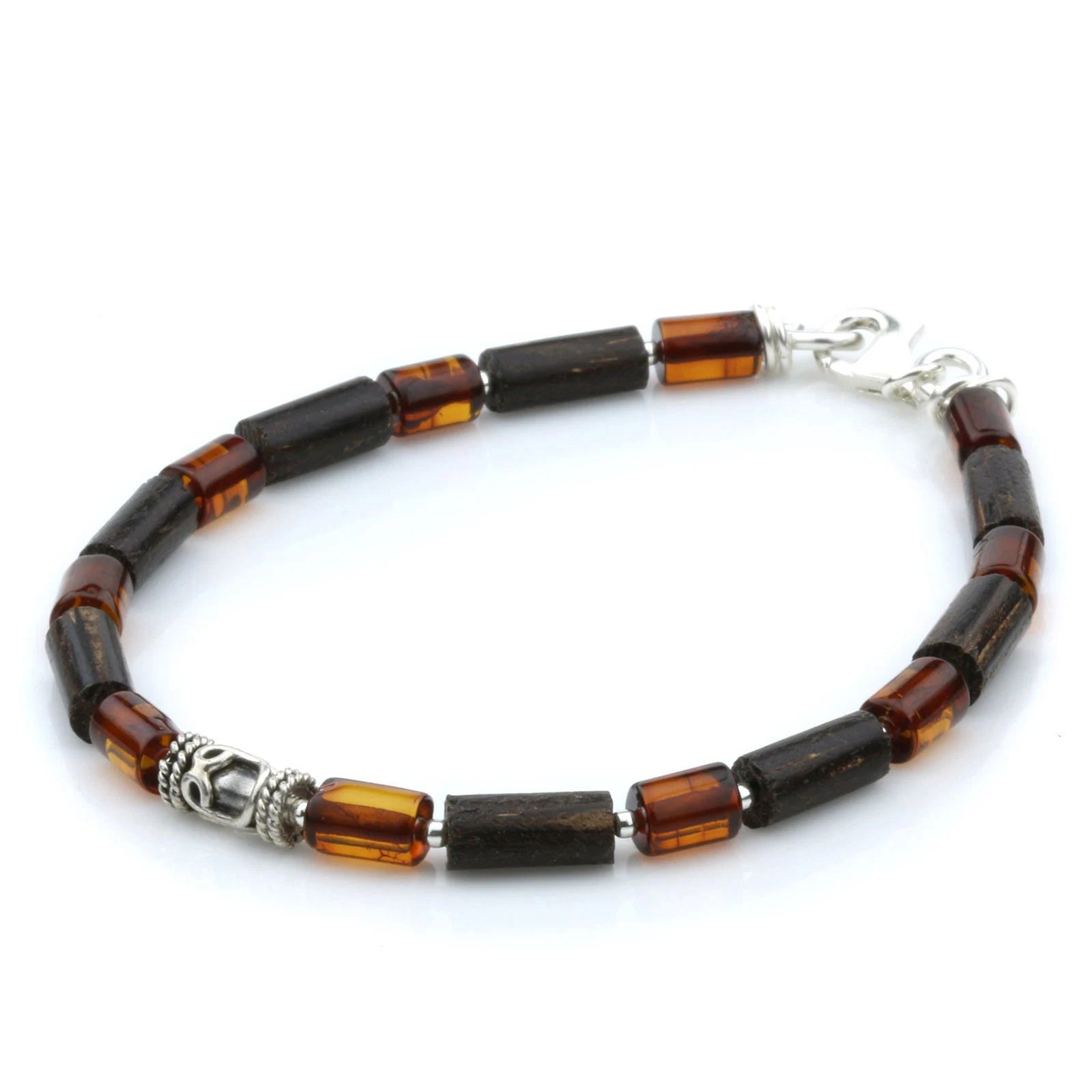 NATURAL BALTIC AMBER WOOD 925 STERLING SILVER BRACELET. SPT78