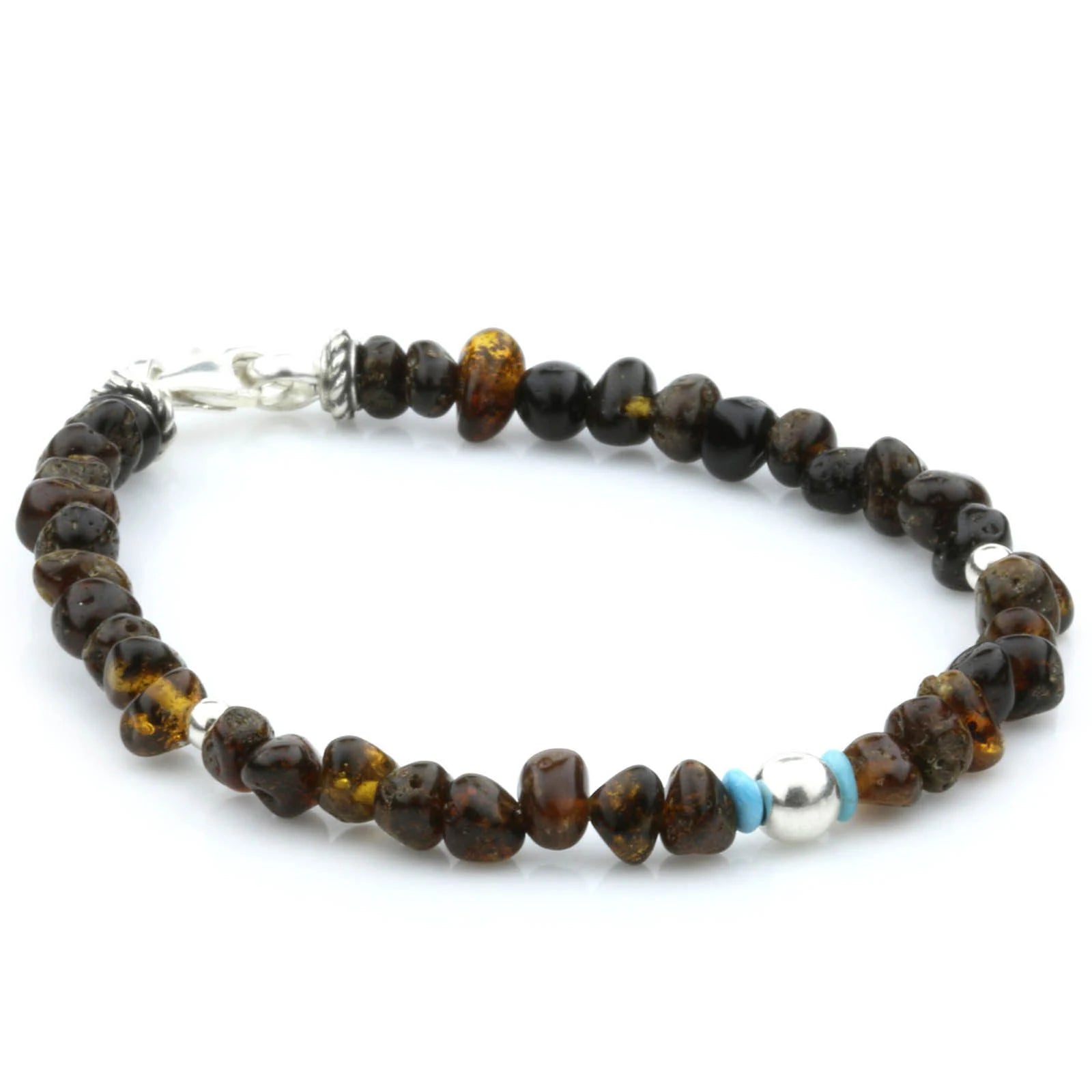 NATURAL BALTIC AMBER TURQUOISE 925 STERLING SILVER BRACELET. SPT94