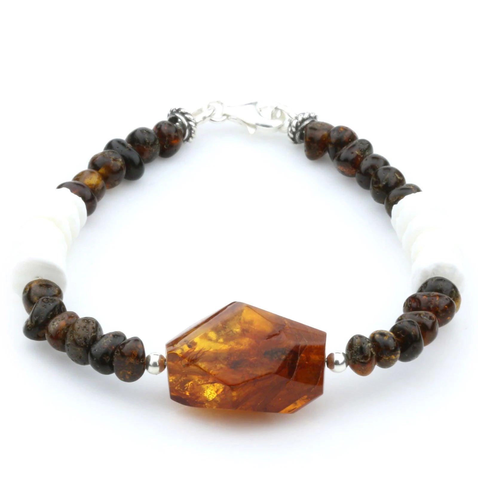 Adult Baltic Amber Shell Turquoise 925 Sterling Silver Bracelet. OCT02A