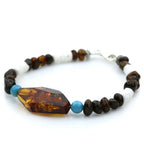 Adult Baltic Amber Shell Turquoise 925 Sterling Silver Bracelet. OCT10