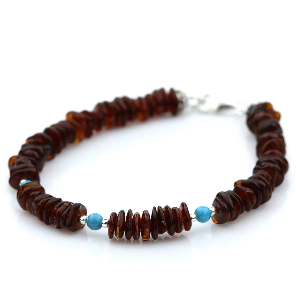 Adult Baltic Amber Turquoise 925 Sterling Silver Bracelet. OCT22