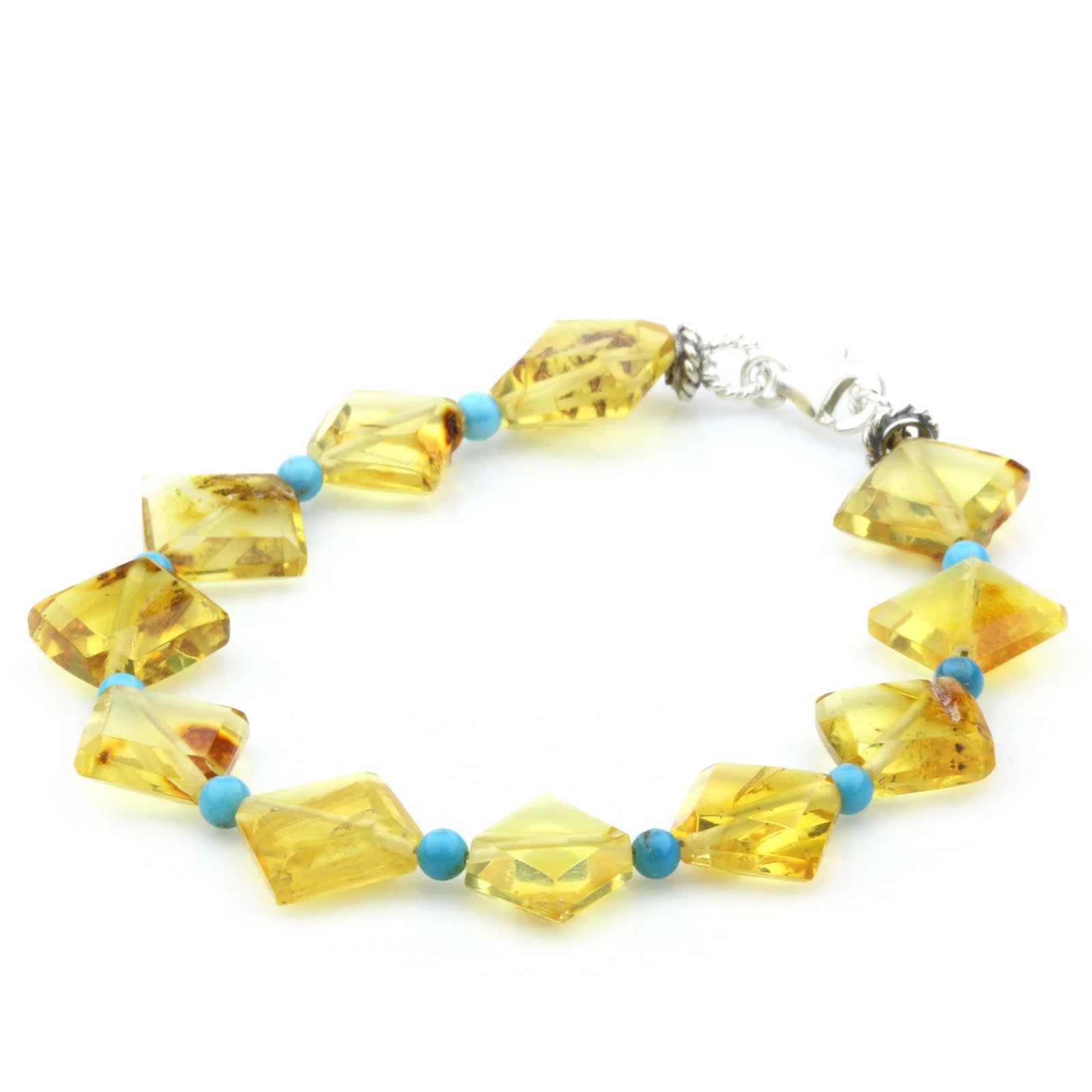 Adult Baltic Amber Turqouise 925 Sterling Silver Bracelet. OCT49A