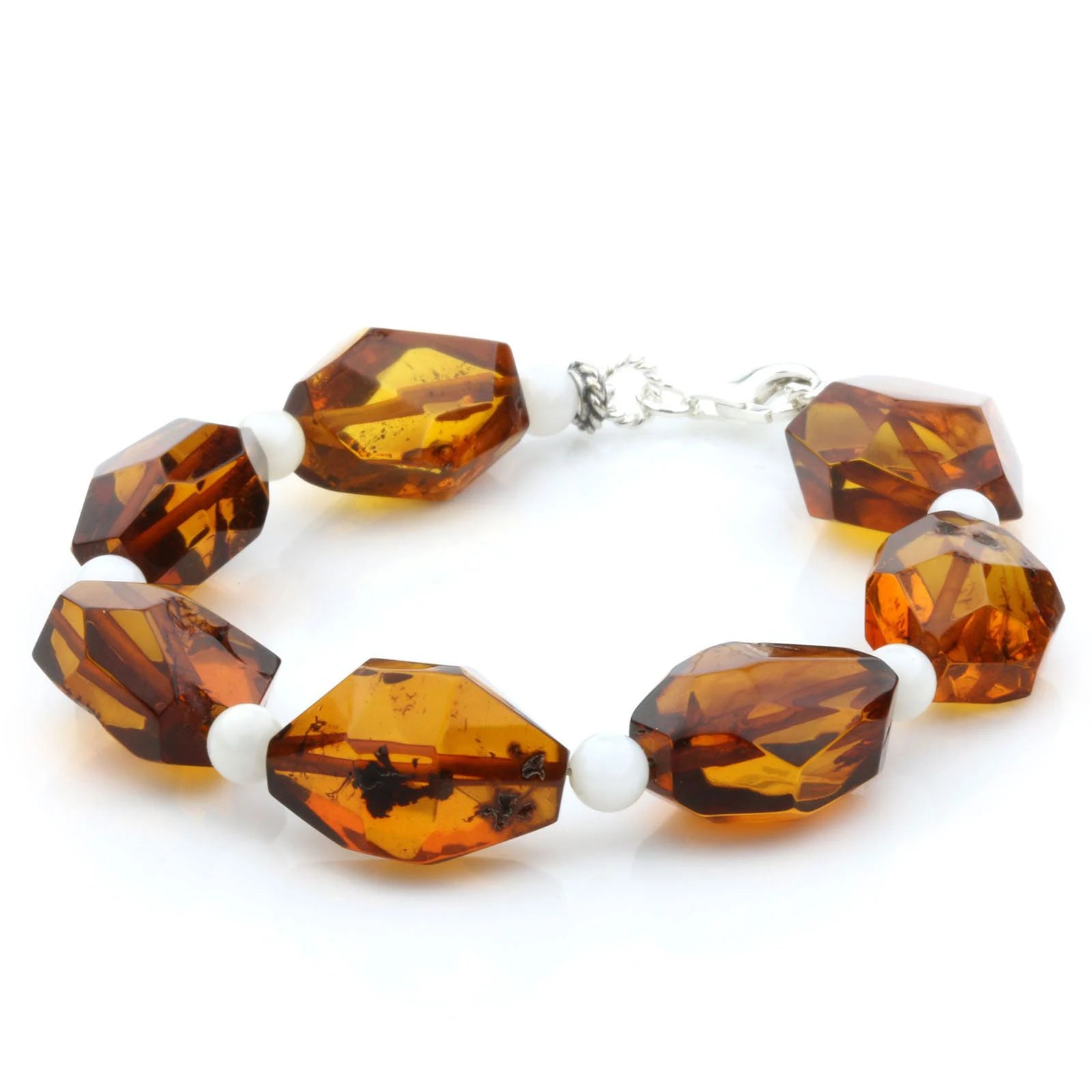 Adult Baltic Amber Shell 925 Sterling Silver Bracelet. OCT90