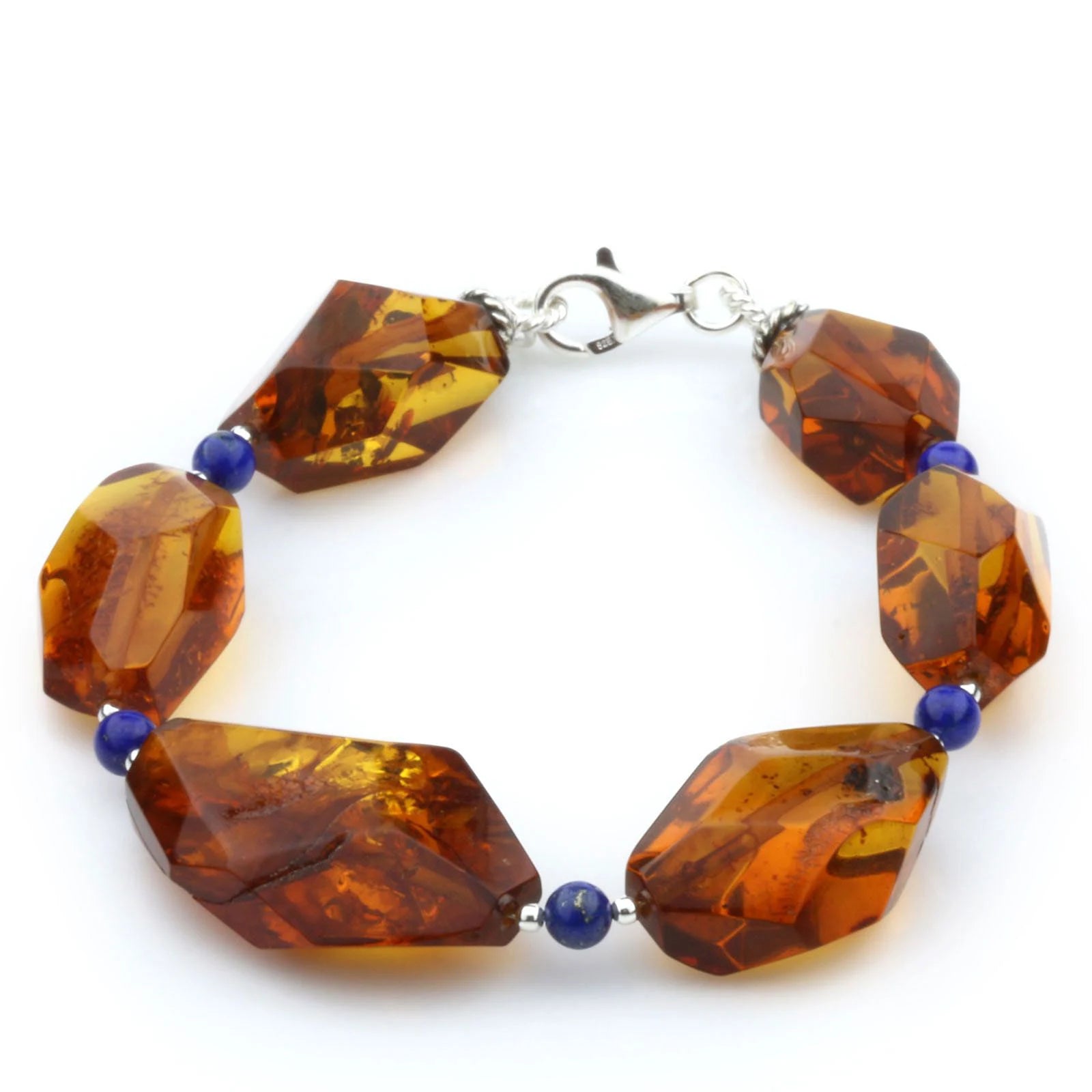 Adult Baltic Amber Lapis 925 Sterling Silver Bracelet. OCT95