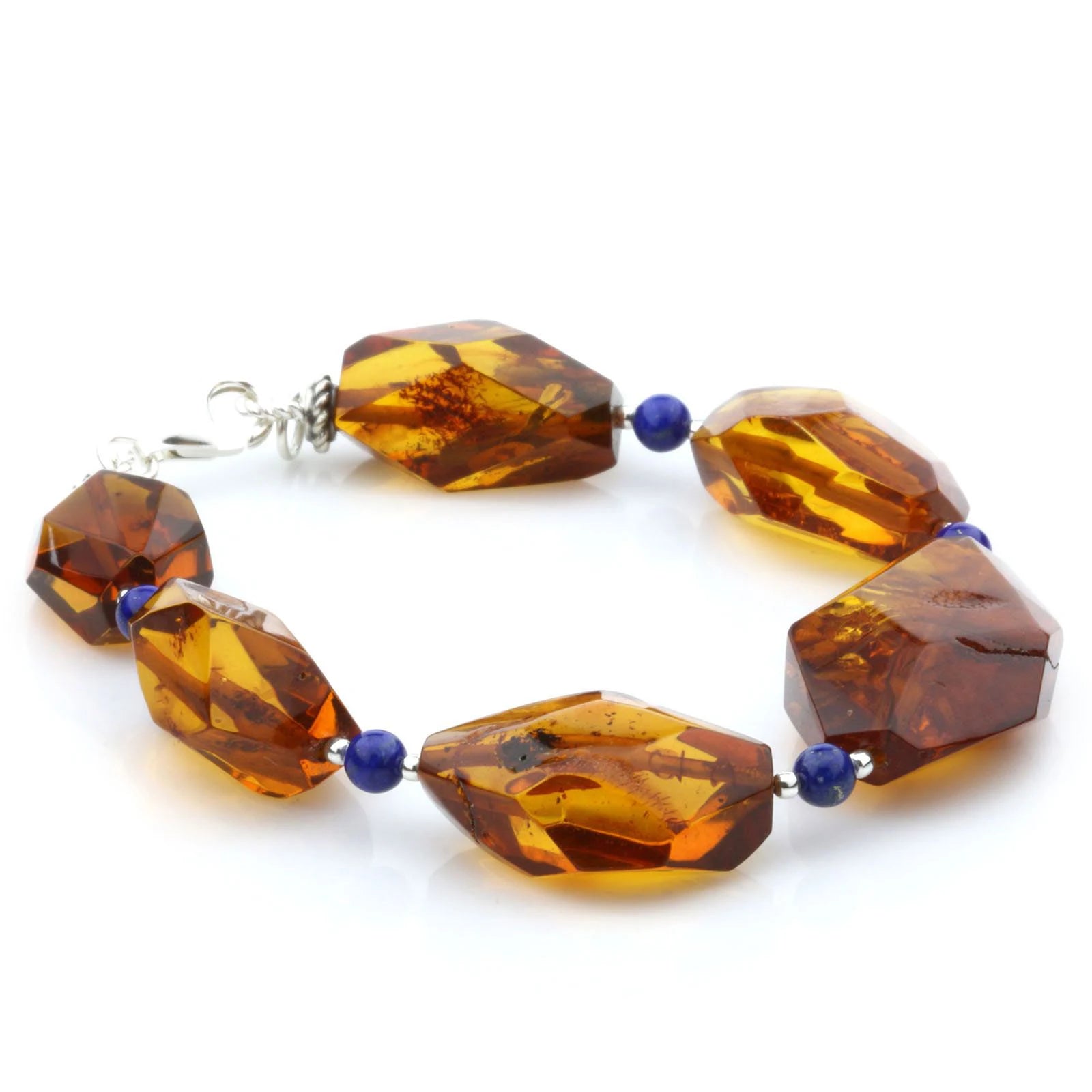 Adult Baltic Amber Lapis 925 Sterling Silver Bracelet. OCT95