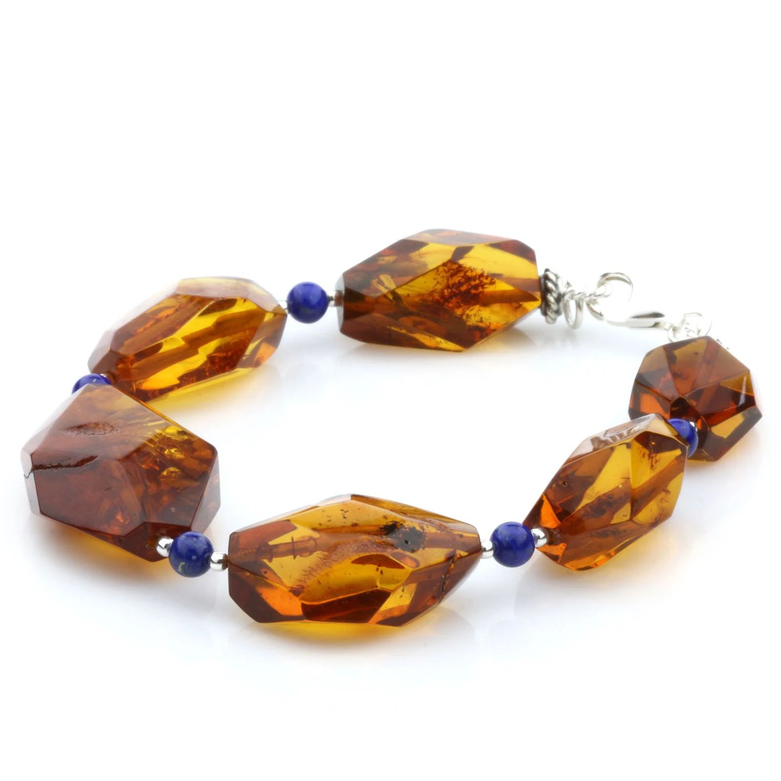 Adult Baltic Amber Lapis 925 Sterling Silver Bracelet. OCT95