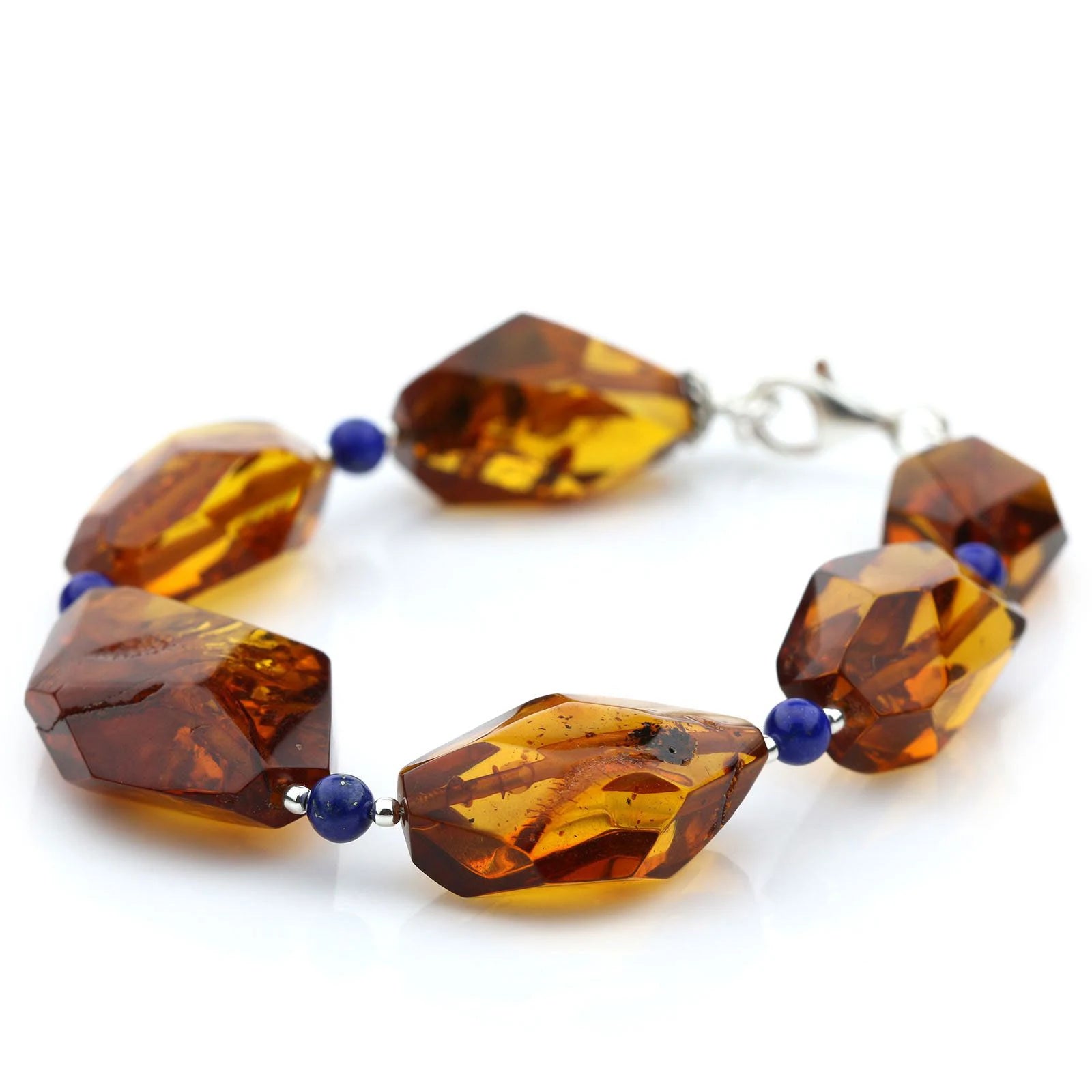 Adult Baltic Amber Lapis 925 Sterling Silver Bracelet. OCT95