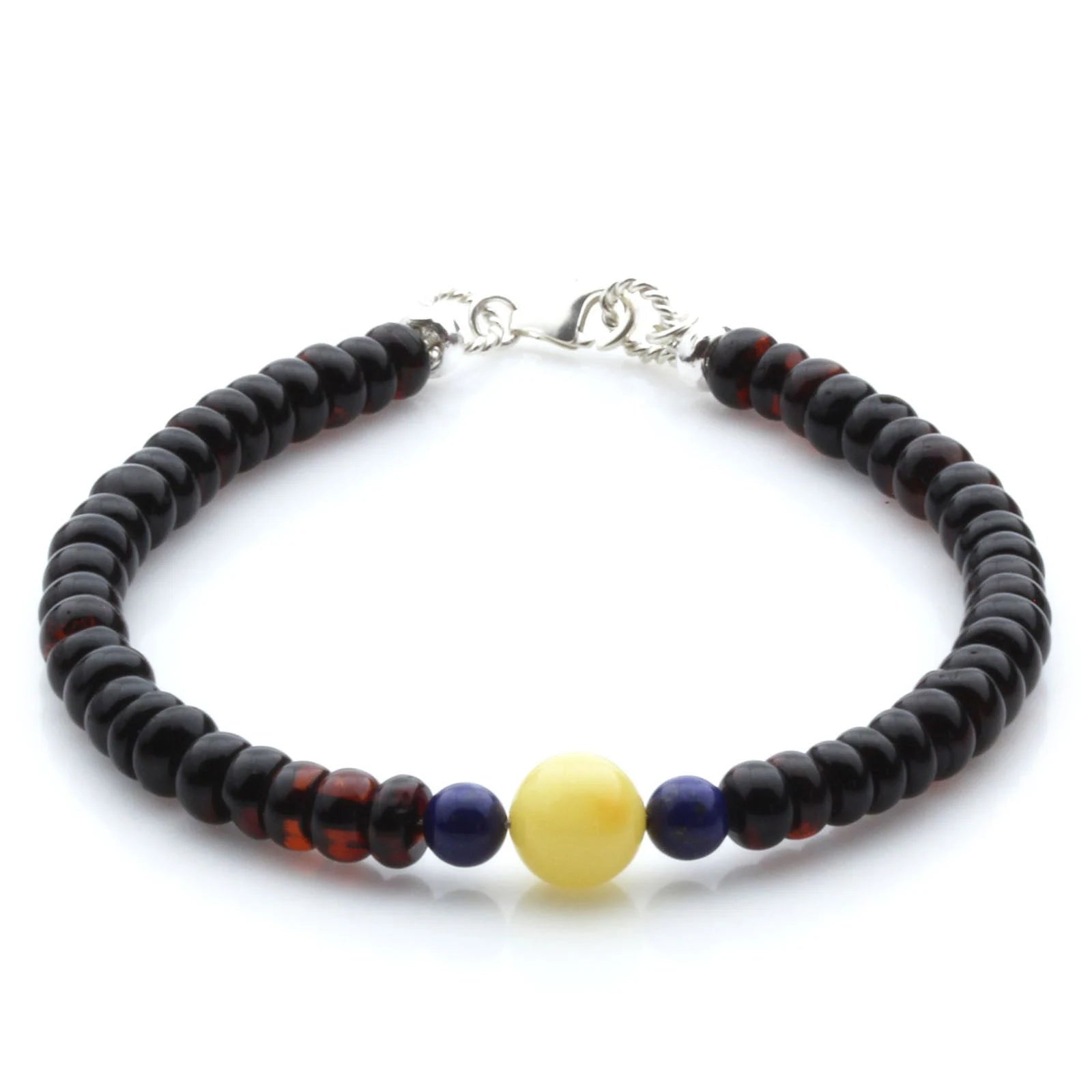 Adult Baltic Amber & 925 Sterling Silver Clasp Bracelet 18cm. SB118