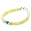 Yellow Baltic amber adult bracelet with turquoise and sterling silver, 19cm