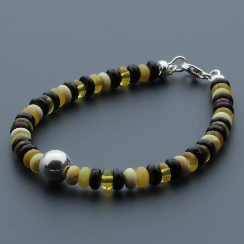 Adult Baltic Amber & 925 Sterling Silver Clasp Bracelet 5mm 18cm. SB133