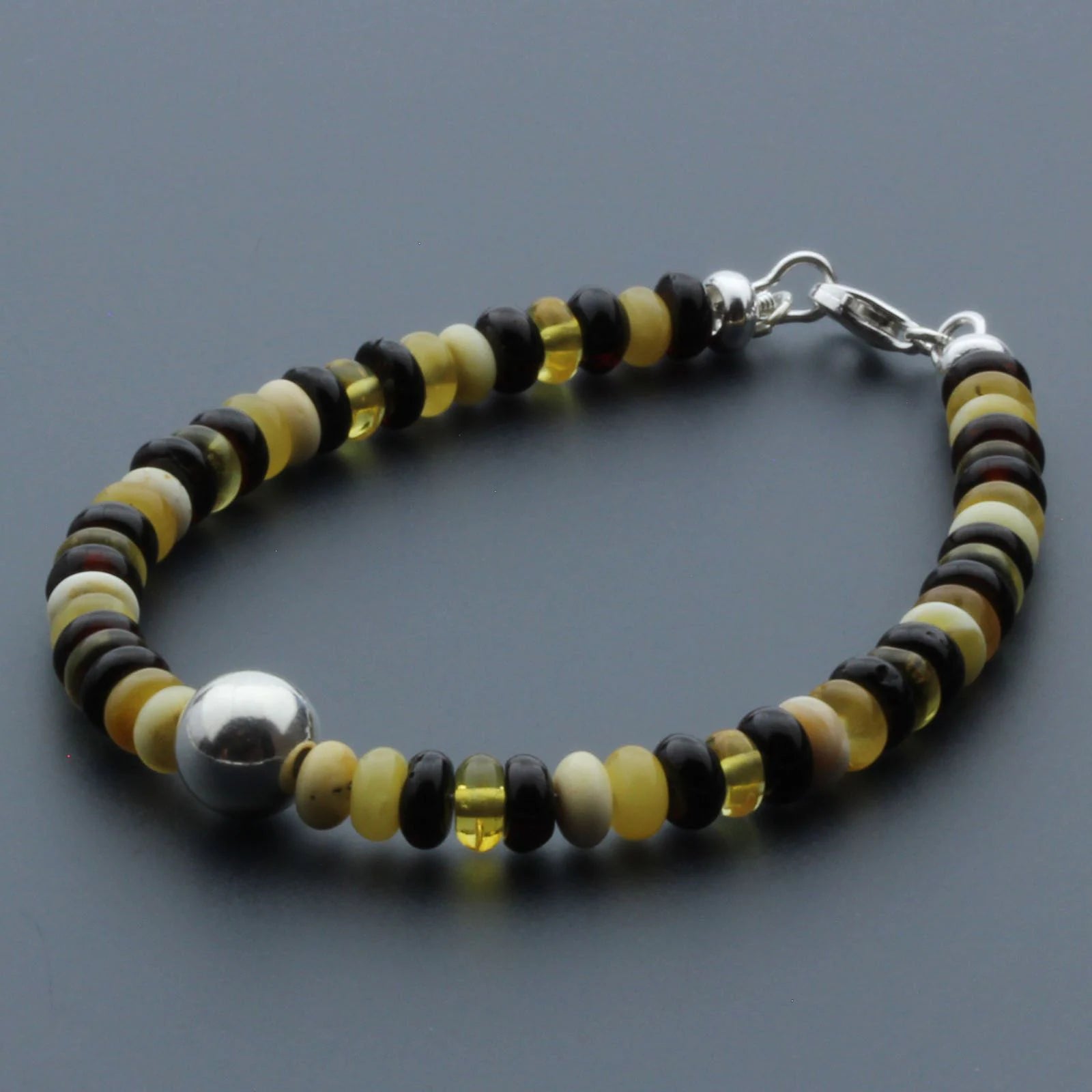 Adult Baltic Amber & 925 Sterling Silver Clasp Bracelet 5mm 18cm. SB133