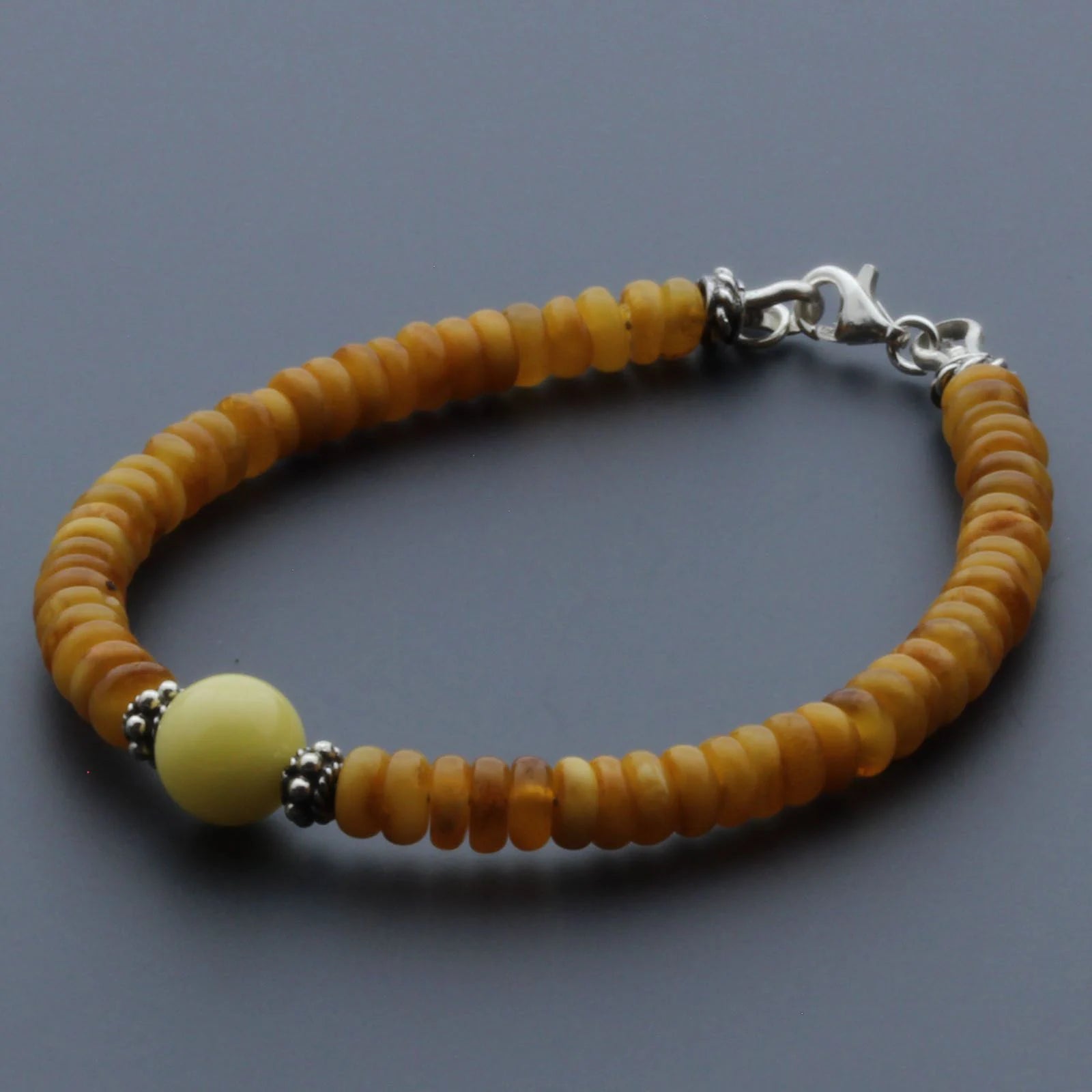 Adult Baltic Amber & 925 Sterling Silver Clasp Bracelet 5mm 18cm. SB124