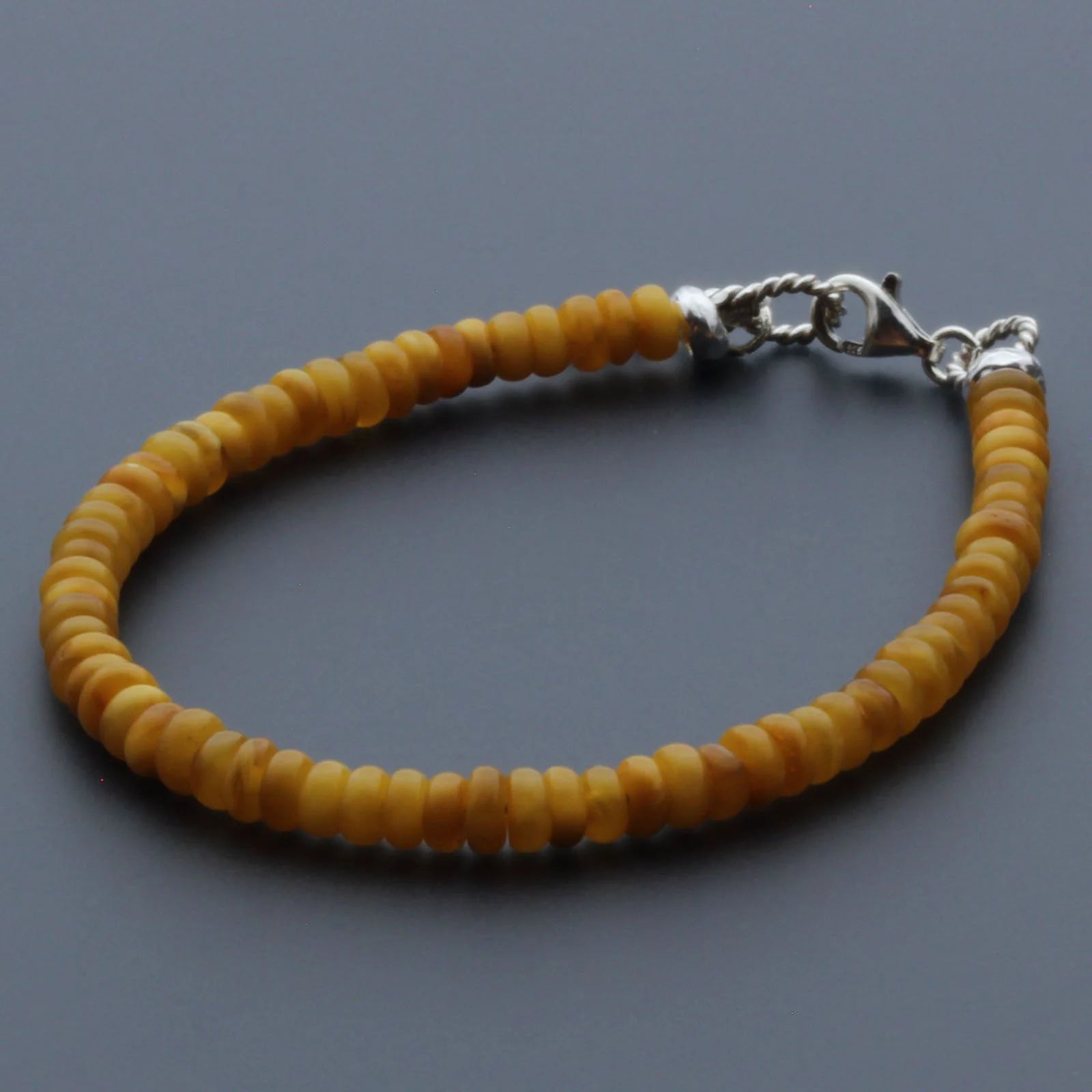 Adult Baltic Amber & 925 Sterling Silver Clasp Bracelet 4mm 19cm. SB137