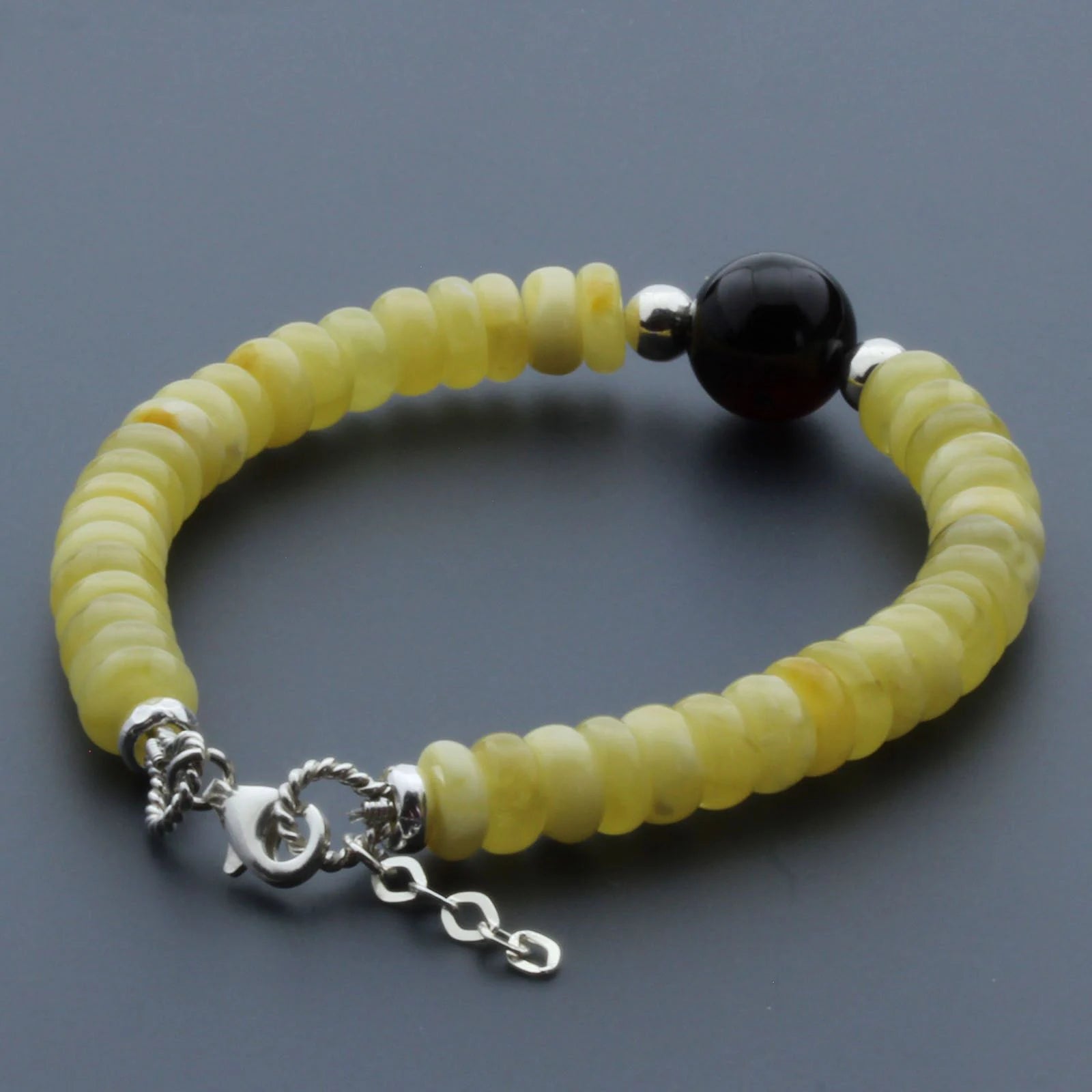 Adult Baltic Amber & 925 Sterling Silver Clasp Bracelet 7mm 19cm. SB110