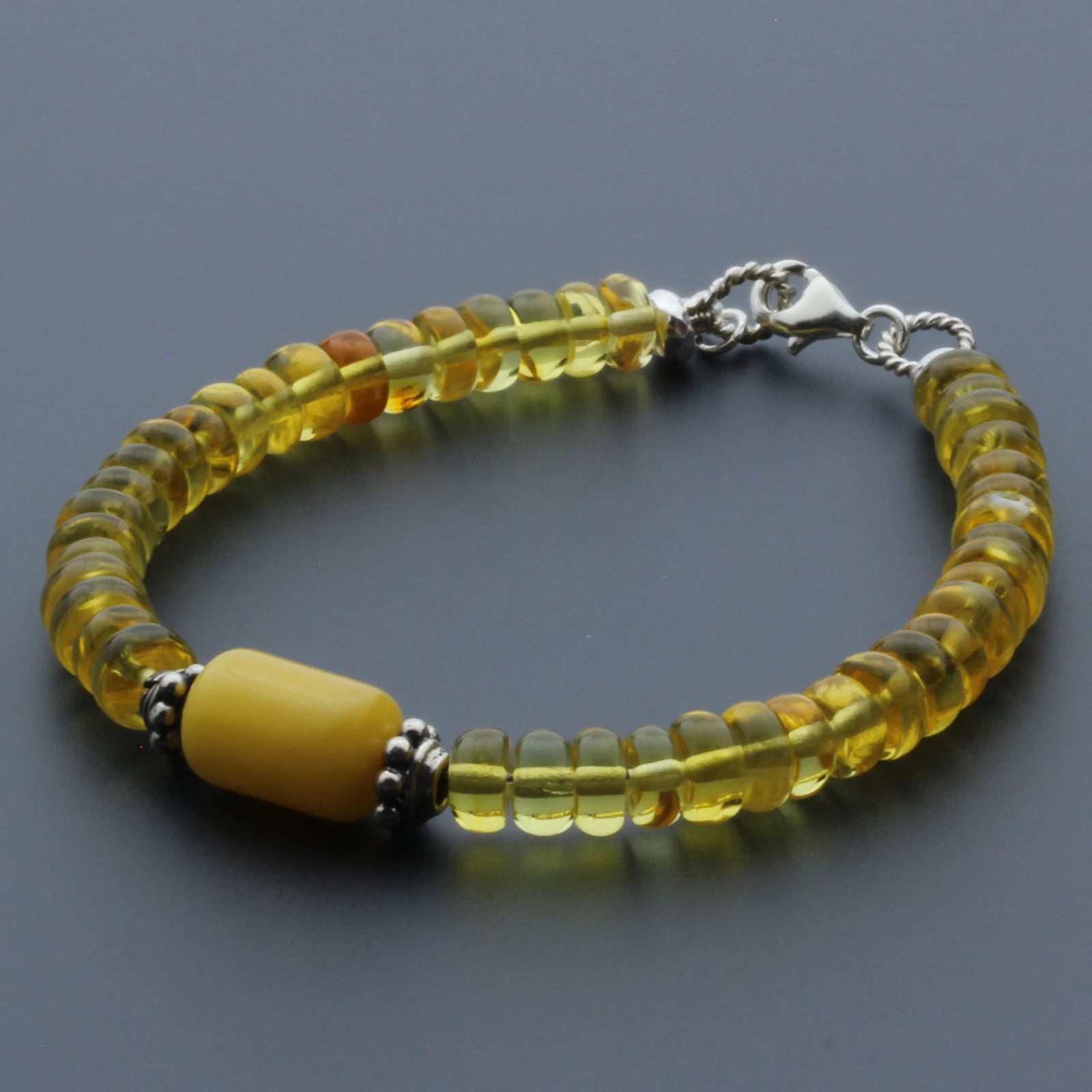 Adult Baltic Amber & 925 Sterling Silver Clasp Bracelet 7mm 19cm. SB126