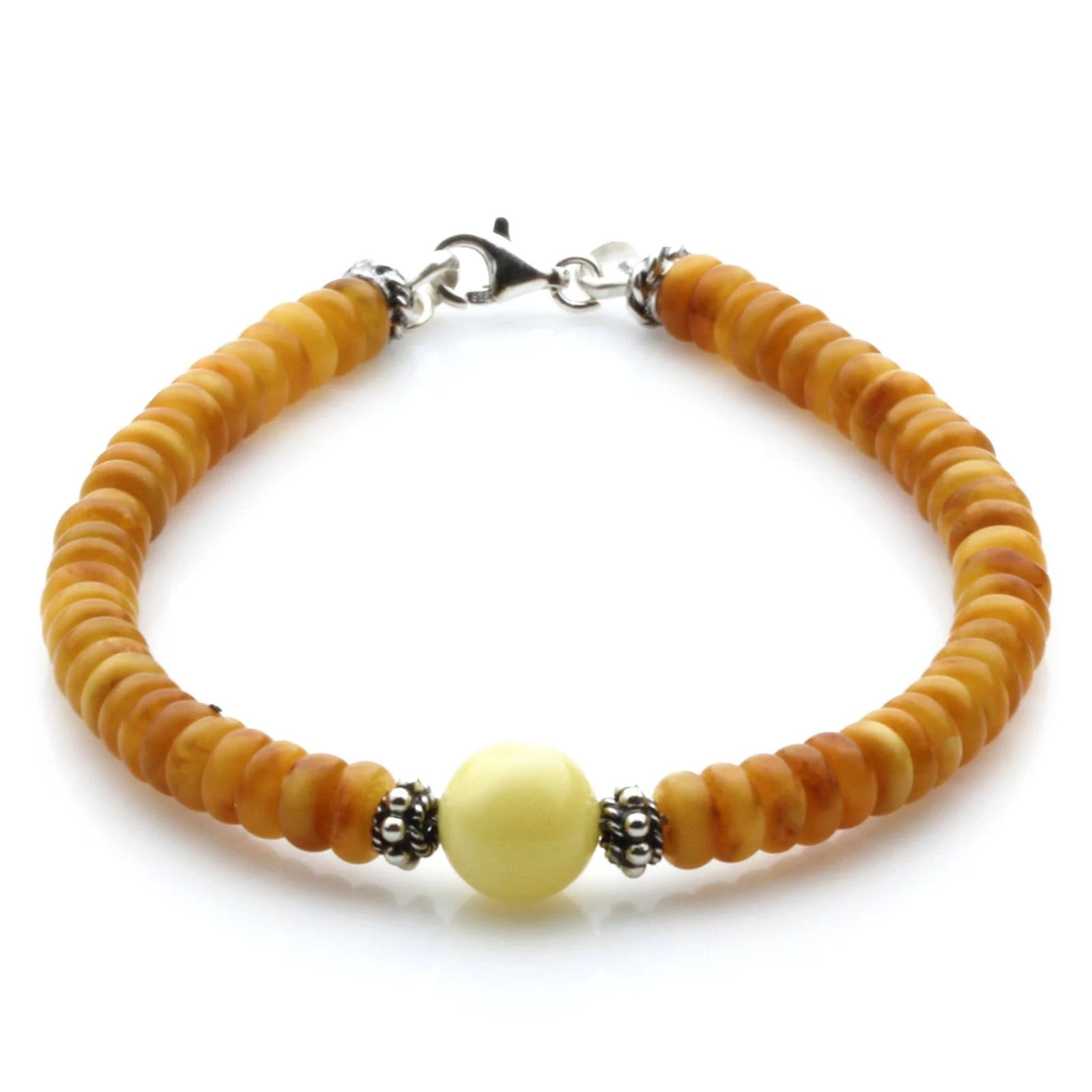 Adult Baltic Amber & 925 Sterling Silver Clasp Bracelet 5mm 18cm. SB124