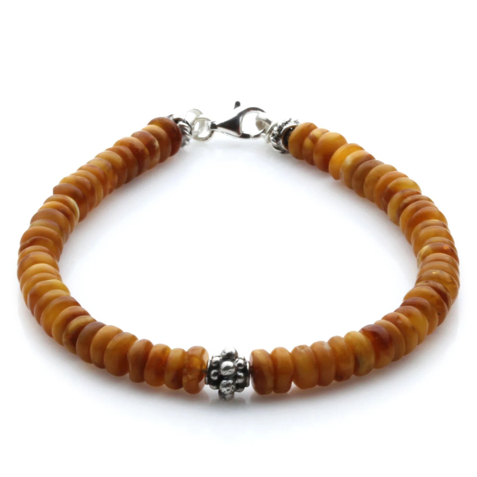 Adult Baltic Amber & 925 Sterling Silver Clasp Bracelet 5mm 19cm. SB130