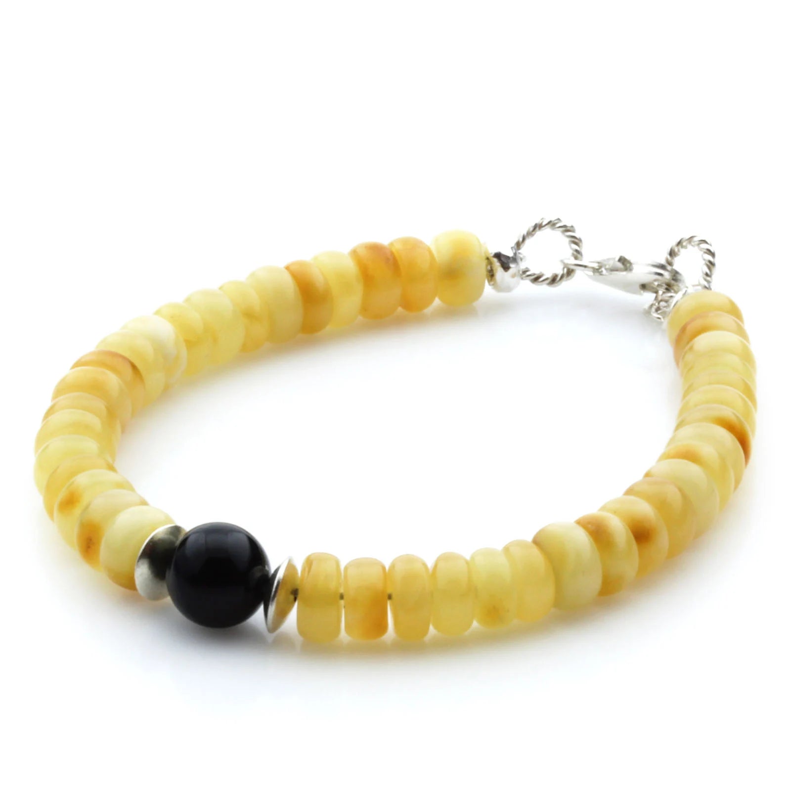 Adult Baltic Amber & 925 Sterling Silver Clasp Bracelet 7mm 18cm. SB115