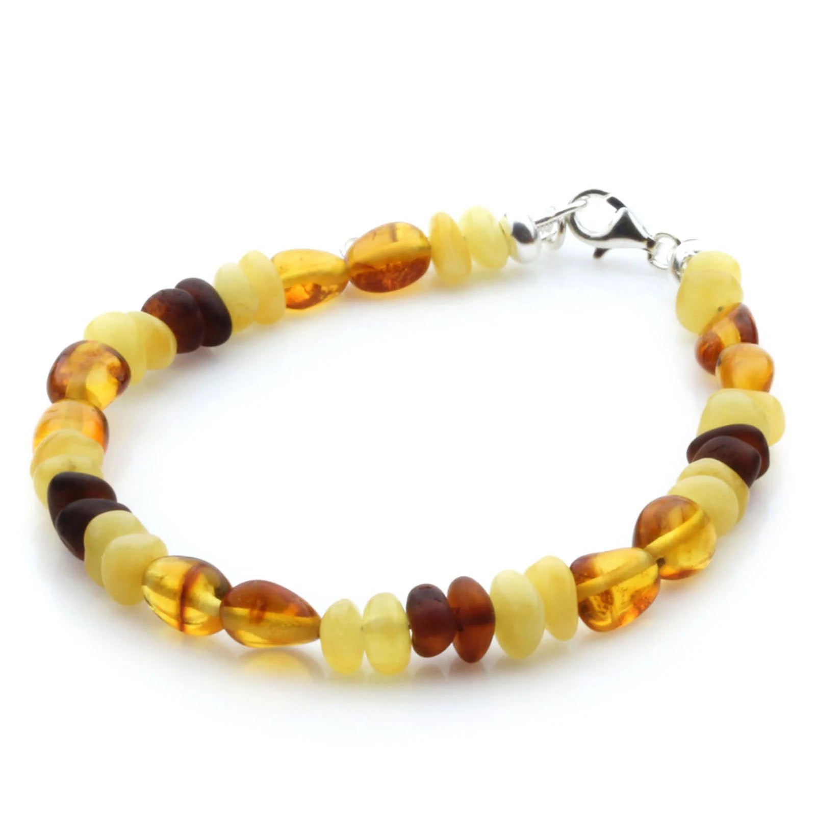 Adult Baltic Amber Bracelet & 925 Sterling Silver Clasp 18cm. LE04