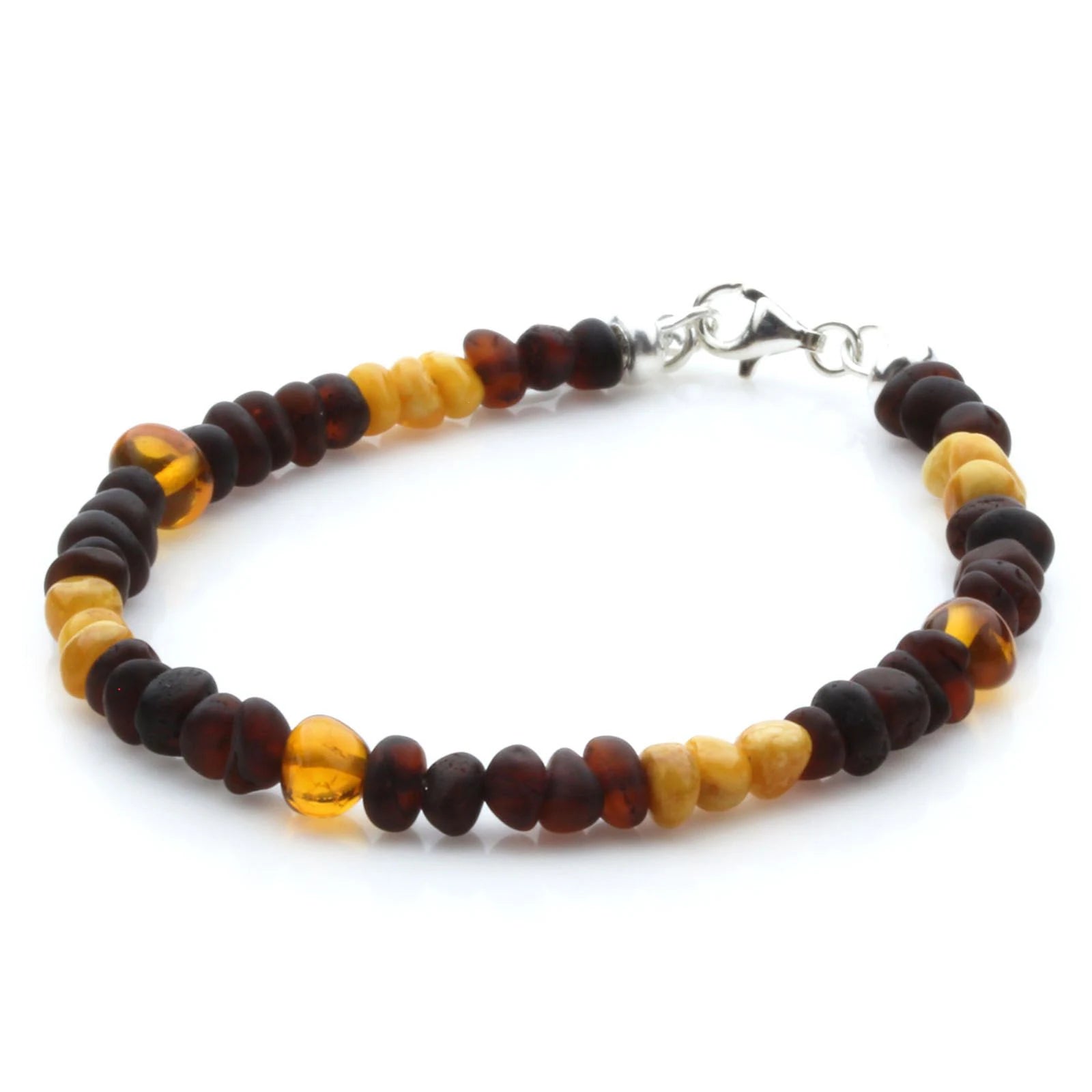 Adult Baltic Amber Bracelet & 925 Sterling Silver Clasp 18cm. LE09
