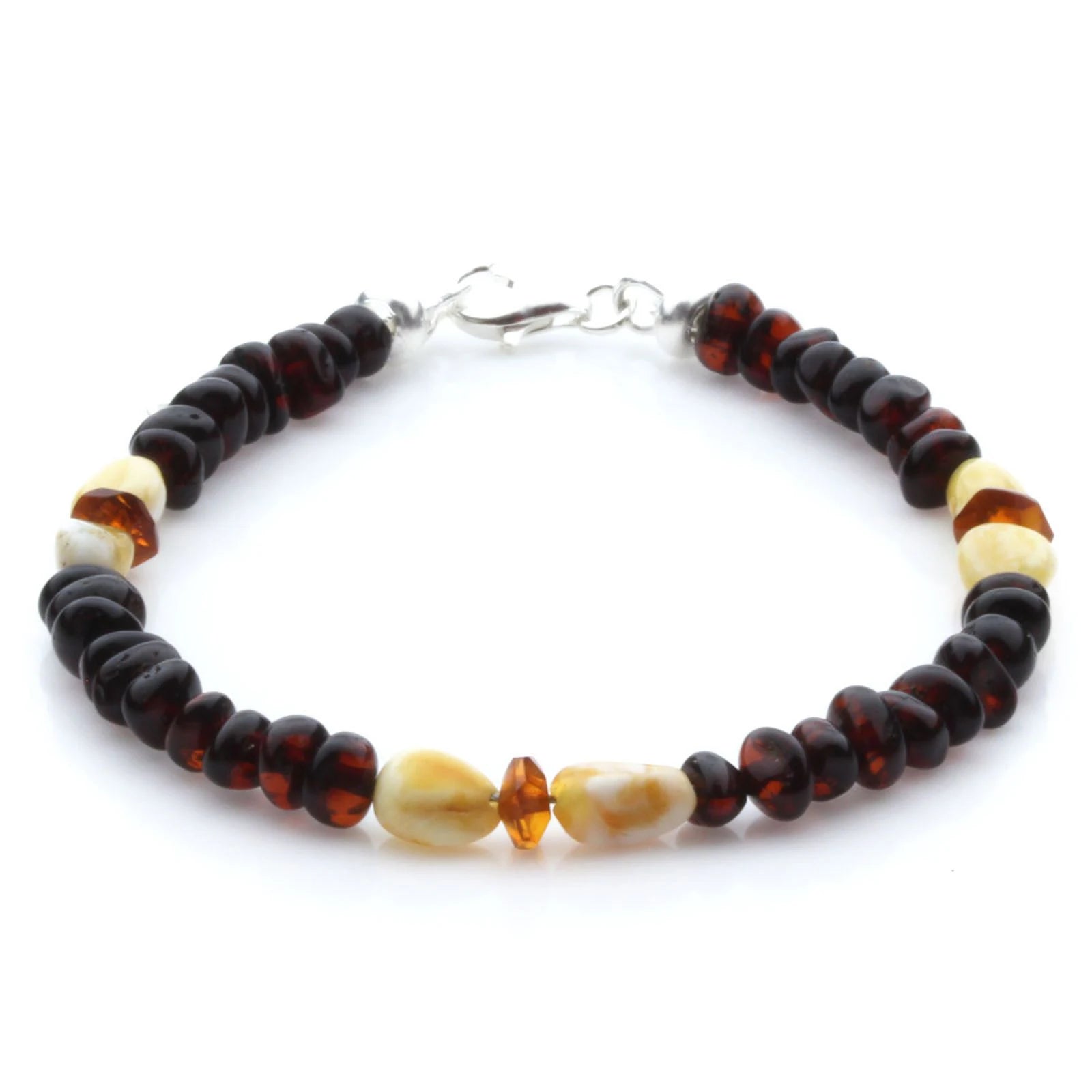 Adult Baltic Amber Bracelet & 925 Sterling Silver Clasp 18cm. LE31