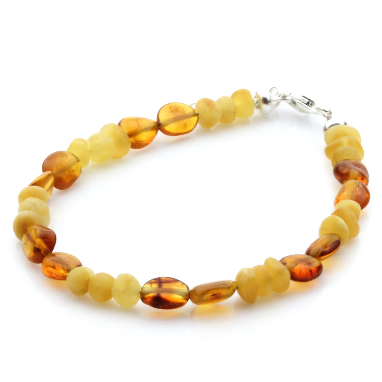 Adult Baltic Amber Bracelet & 925 Sterling Silver Clasp 18cm. LE19