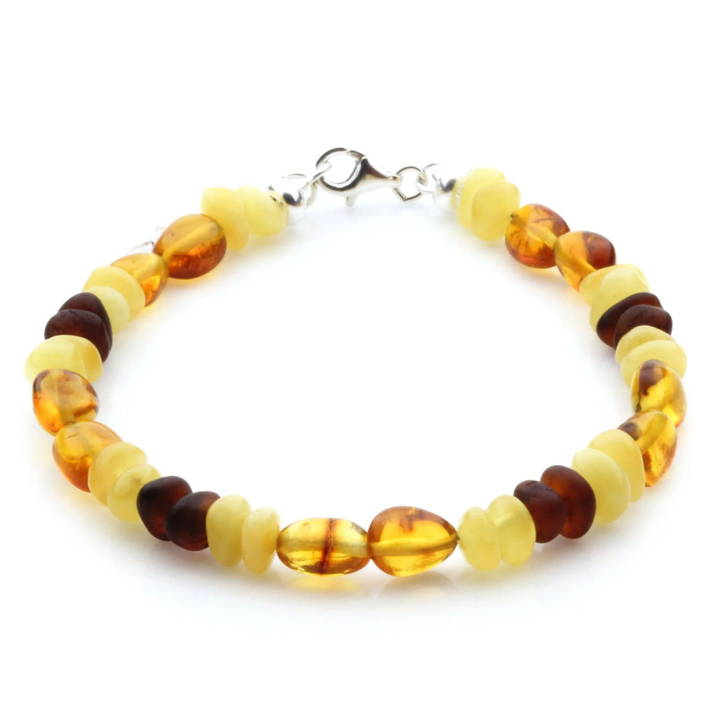 Adult Baltic Amber Bracelet & 925 Sterling Silver Clasp 18cm. LE04