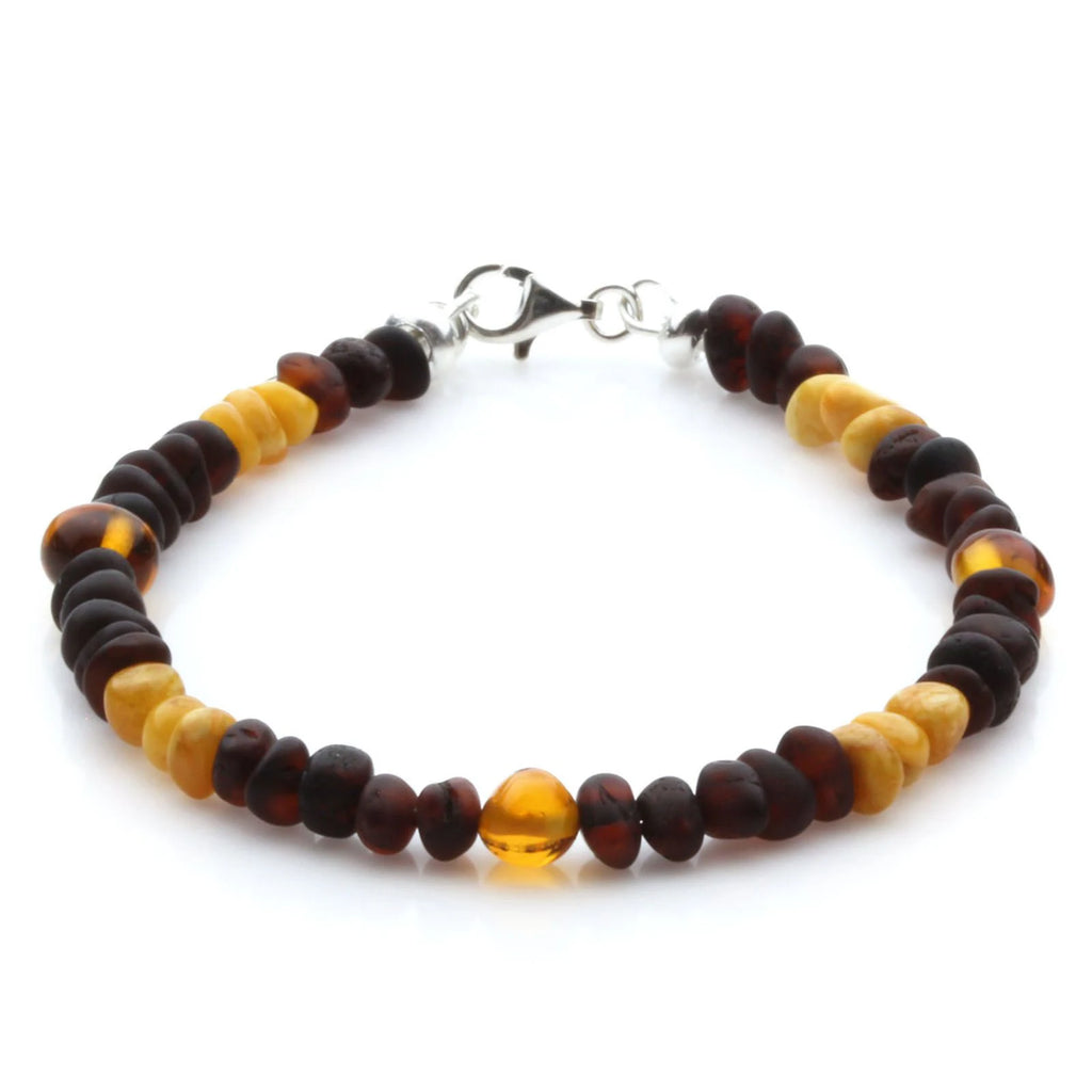 Adult Baltic Amber Bracelet & 925 Sterling Silver Clasp 18cm. LE09