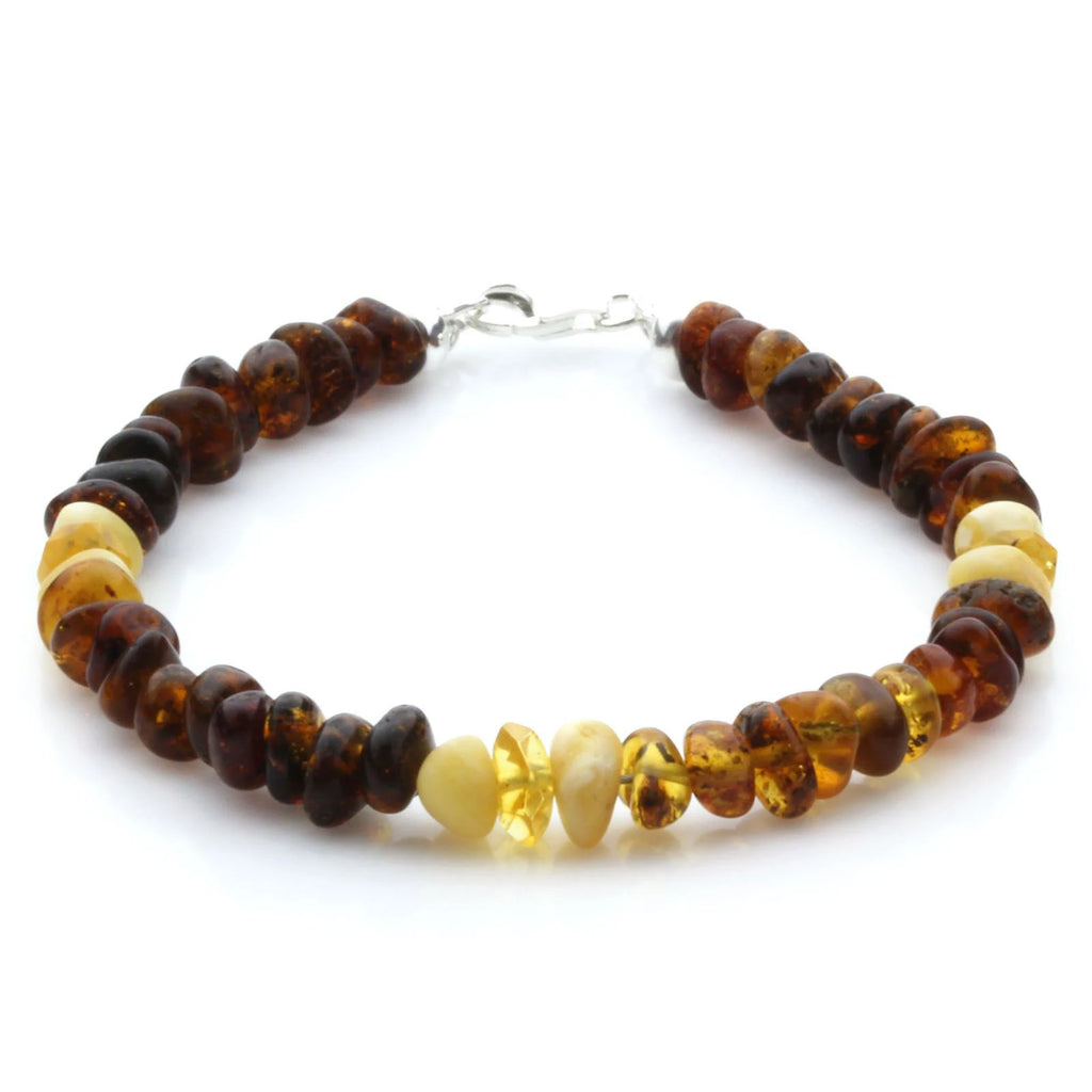 Adult Baltic Amber Bracelet & 925 Sterling Silver Clasp 18cm. LE23