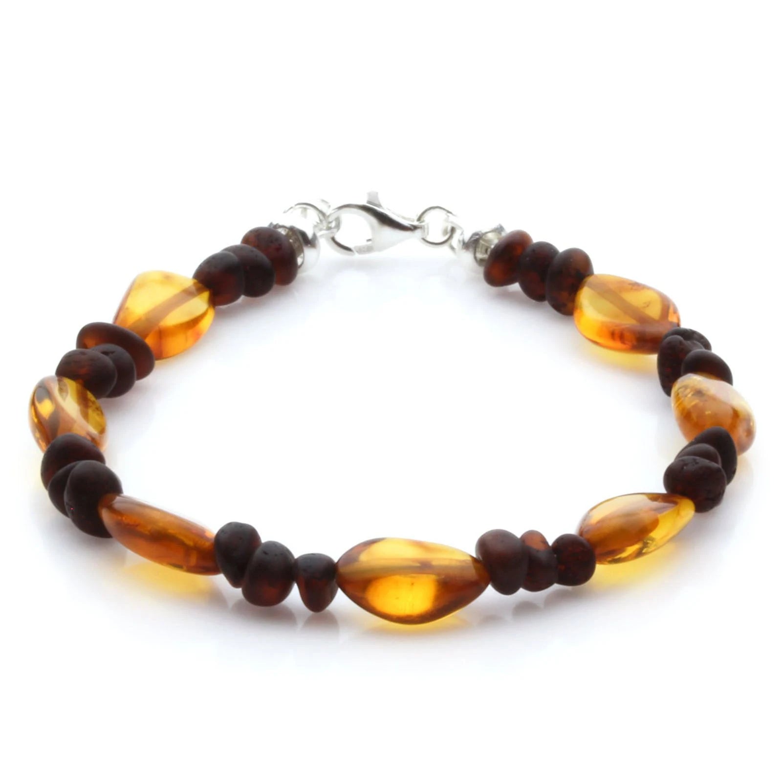 Adult Baltic Amber Bracelet with 925 Sterling Silver Clasp. LE36