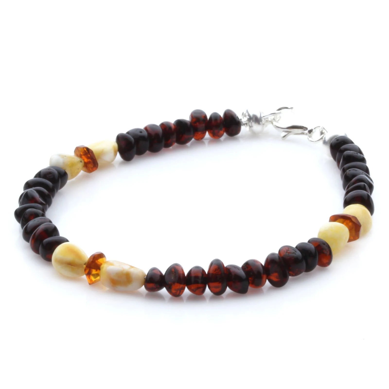 Adult Baltic Amber Bracelet & 925 Sterling Silver Clasp 18cm. LE31