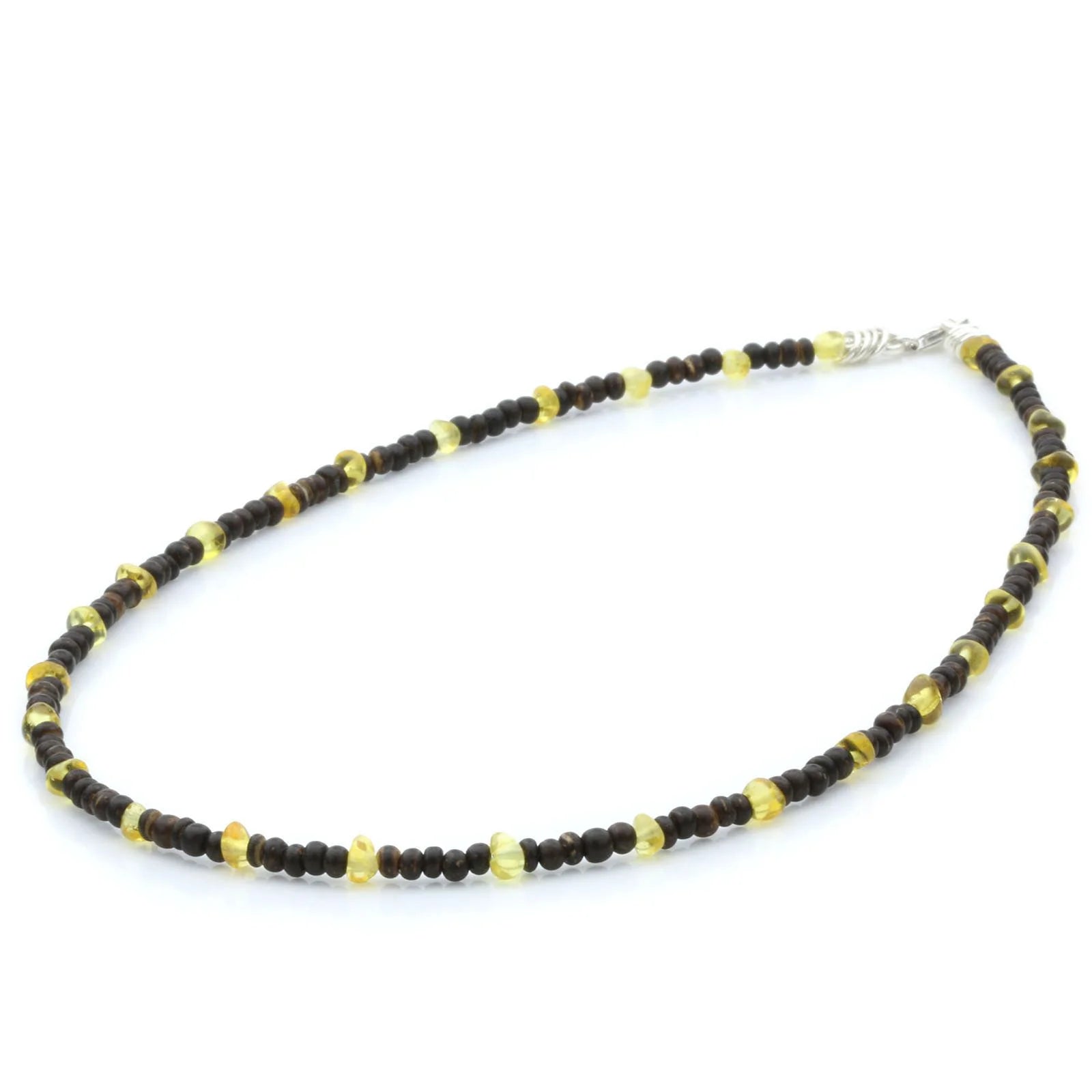ADULT BALTIC AMBER WOOD 925 STERLING SILVER NECKLACE. SPT08