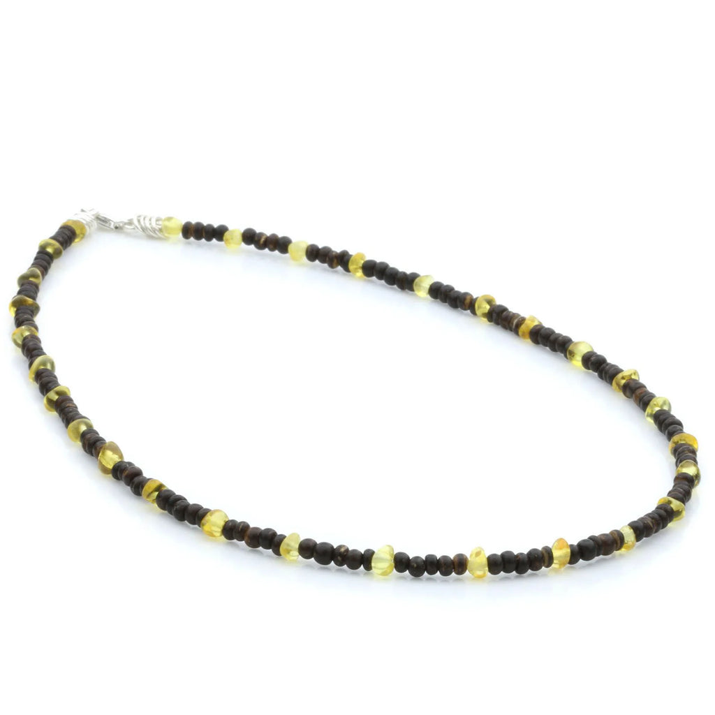 ADULT BALTIC AMBER WOOD 925 STERLING SILVER NECKLACE. SPT08