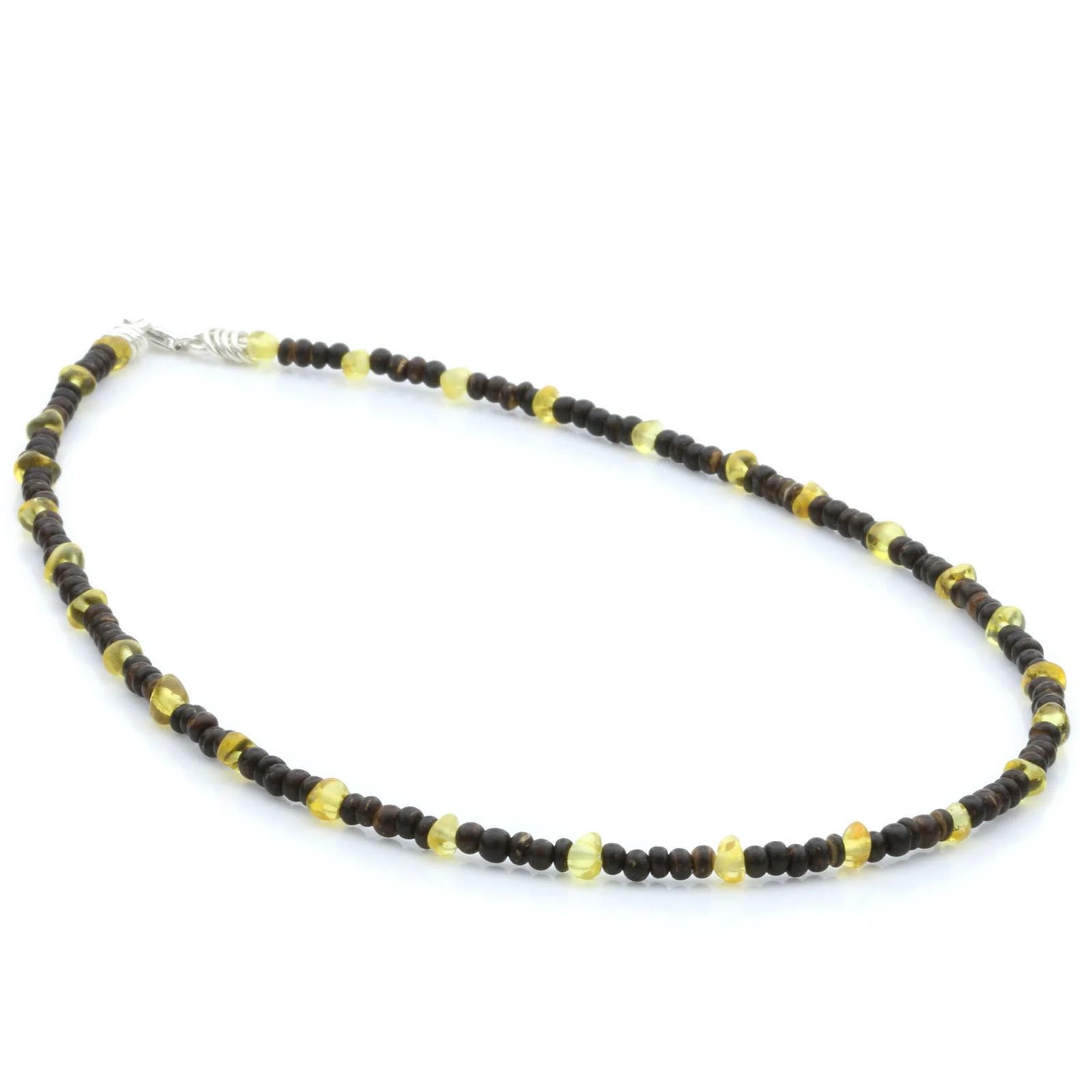 ADULT BALTIC AMBER WOOD 925 STERLING SILVER NECKLACE. SPT08