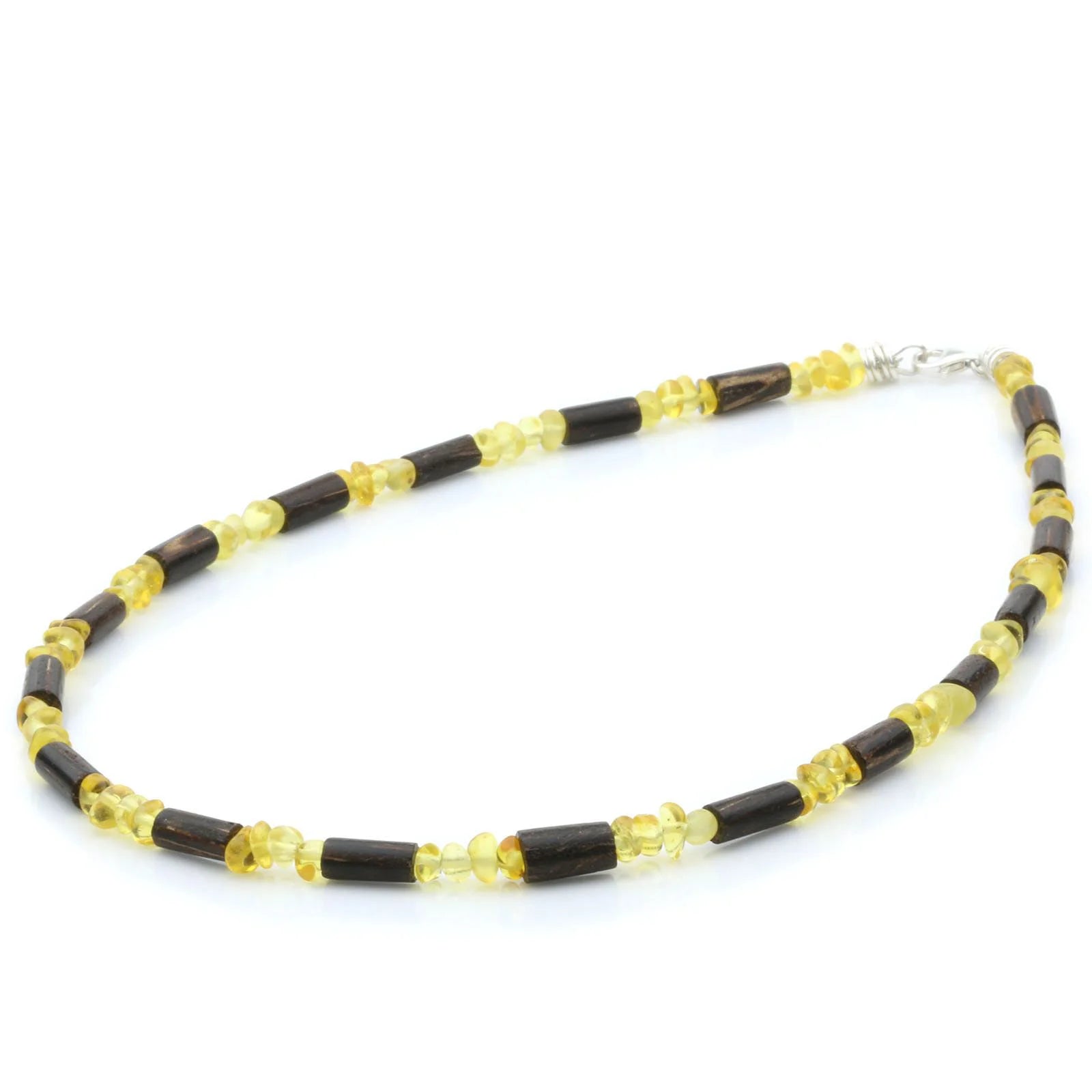ADULT BALTIC AMBER WOOD 925 STERLING SILVER NECKLACE. SPT10