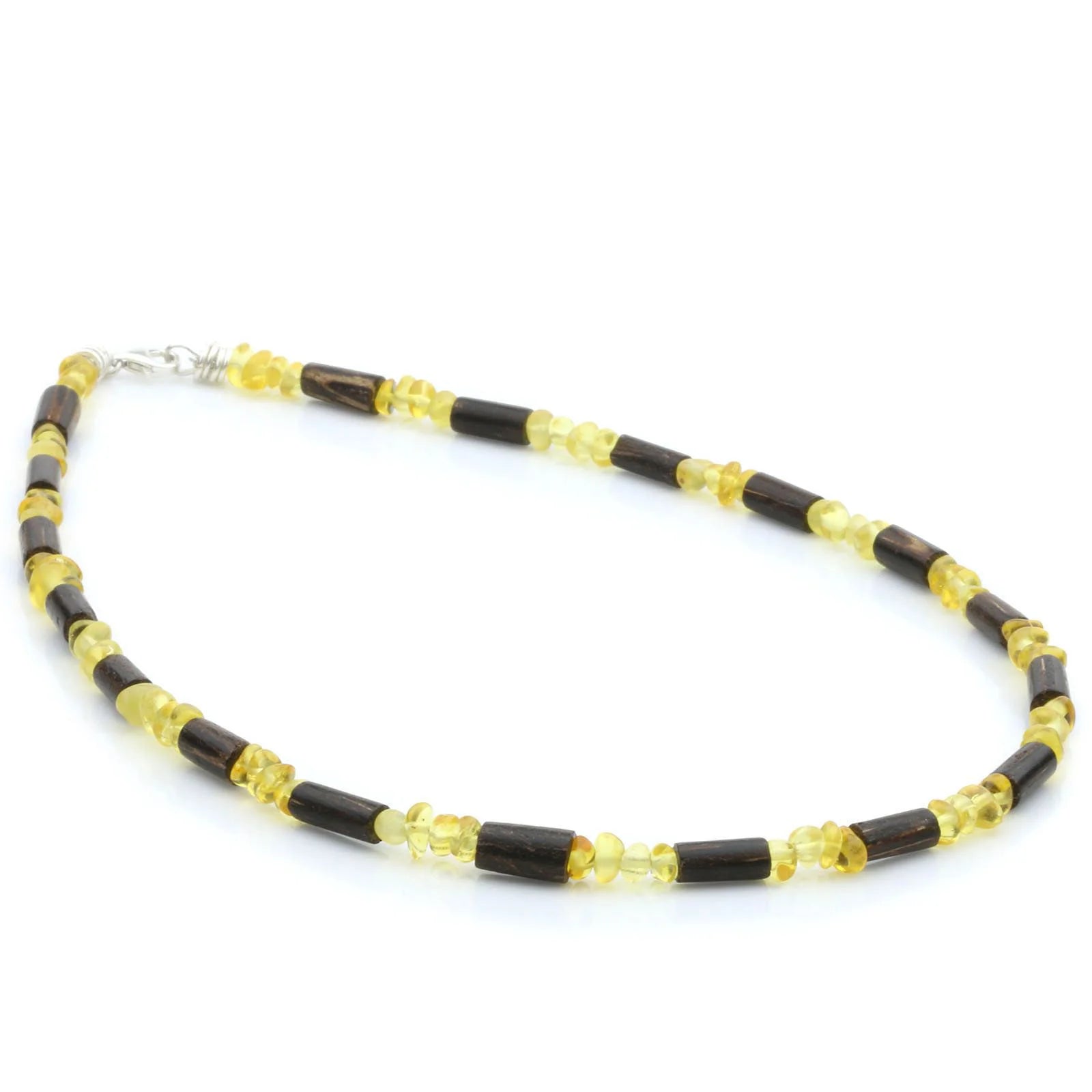 ADULT BALTIC AMBER WOOD 925 STERLING SILVER NECKLACE. SPT10