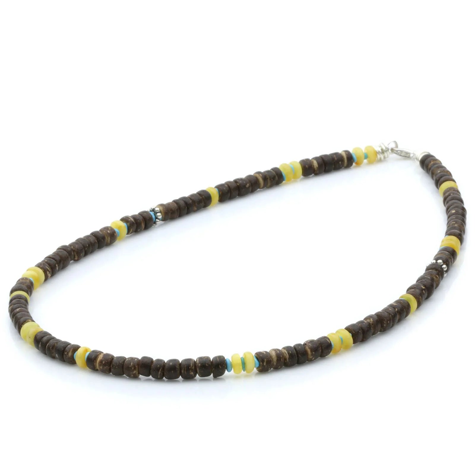 ADULT BALTIC AMBER WOOD TURQUOISE 925 STERLING SILVER NECKLACE. SPT20