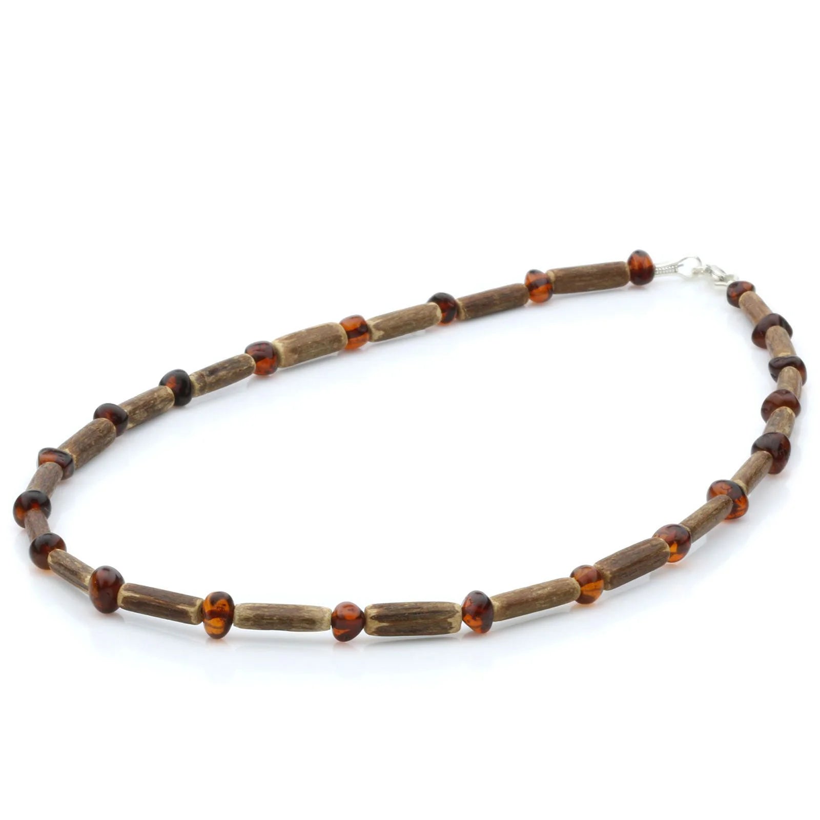 ADULT BALTIC AMBER WOOD 925 STERLING SILVER NECKLACE. SPT24
