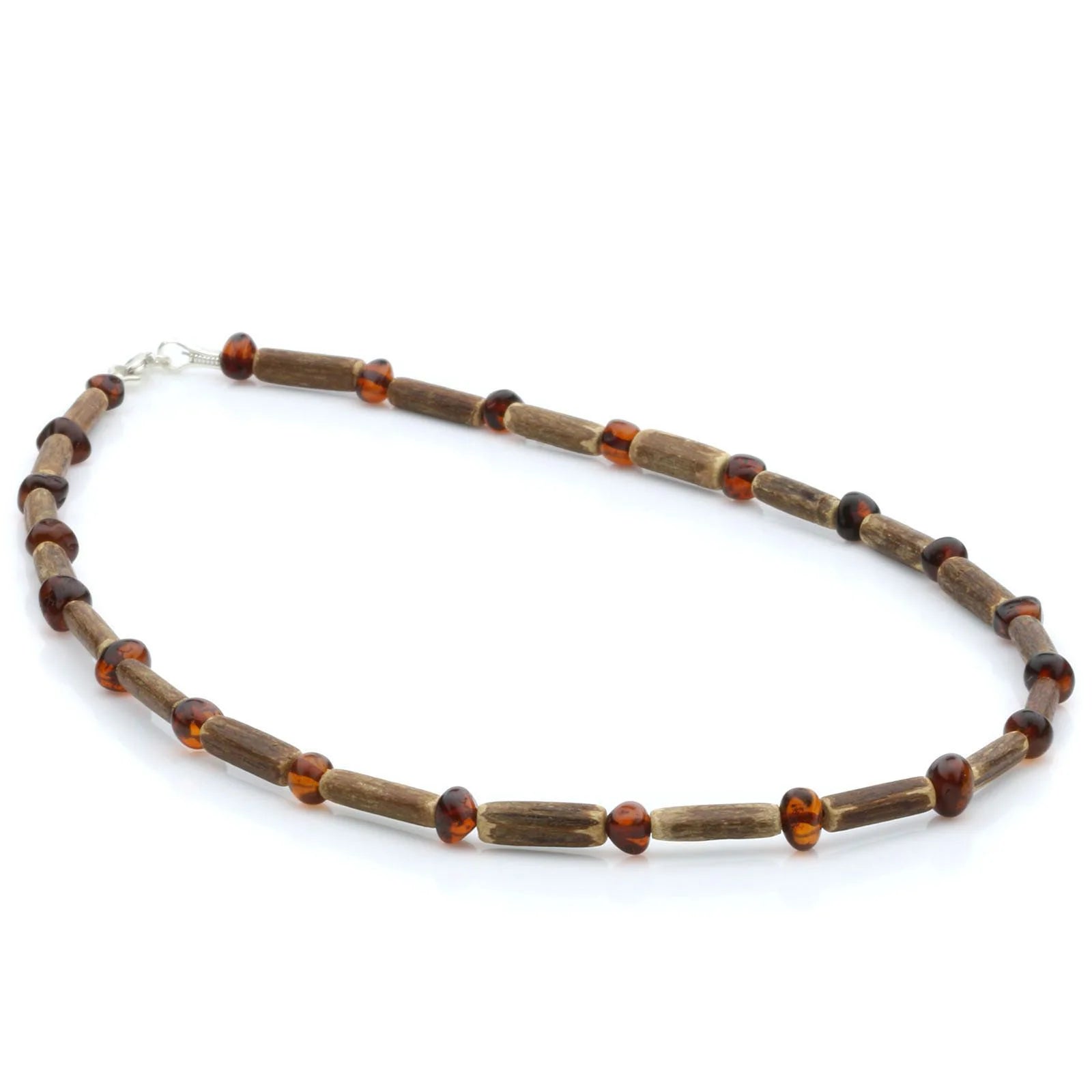 ADULT BALTIC AMBER WOOD 925 STERLING SILVER NECKLACE. SPT24
