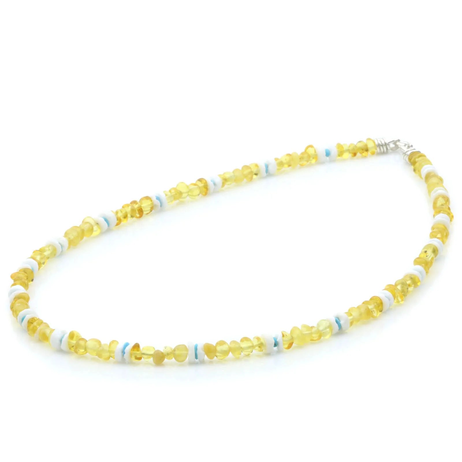 ADULT BALTIC AMBER SHELL TURQUOISE 925 STERLING SILVER NECKLACE. SPT26