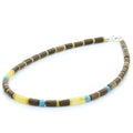 Milky yellow Baltic amber adult necklace with turquoise, wood and sterling silver, 45cm