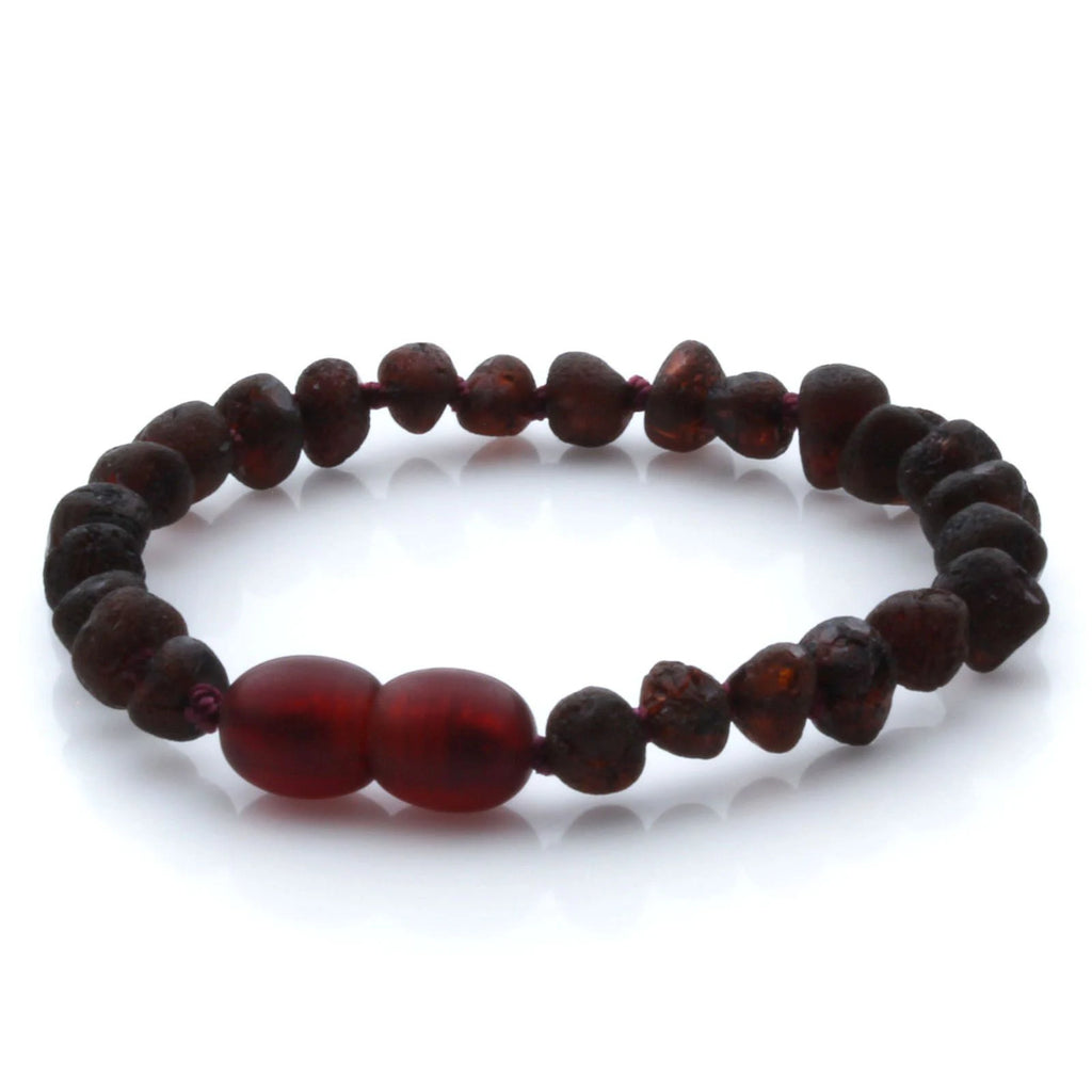 Baltic Amber Teething Bracelet. Baroque Dark Cognac 5mm - BA93