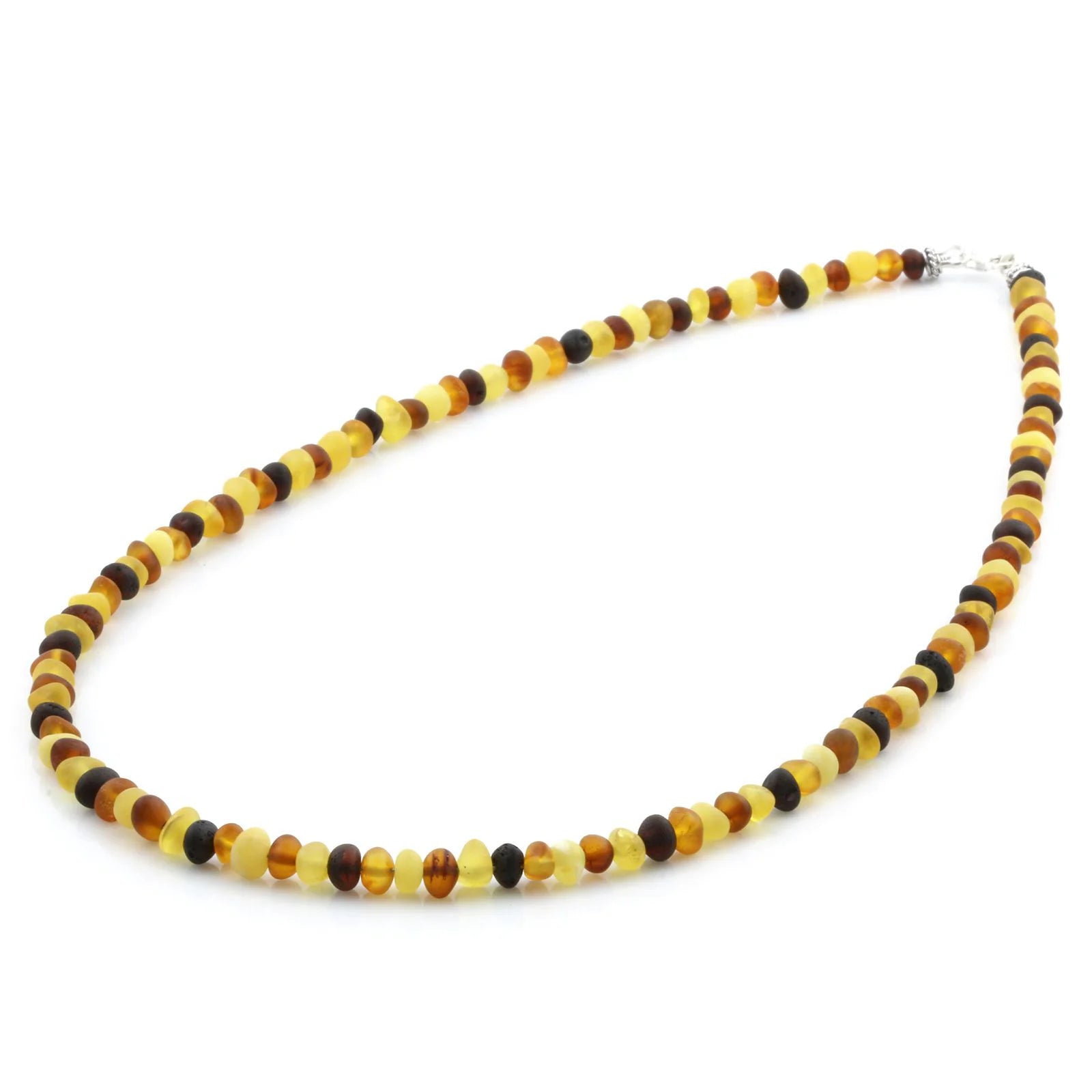 Adult Baltic Amber & 925 Sterling Silver Clasp Necklace 45cm. Ba Multicolor Matte s.