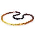 Rainbow and multicolour Baltic amber baroque adult necklace, 45cm