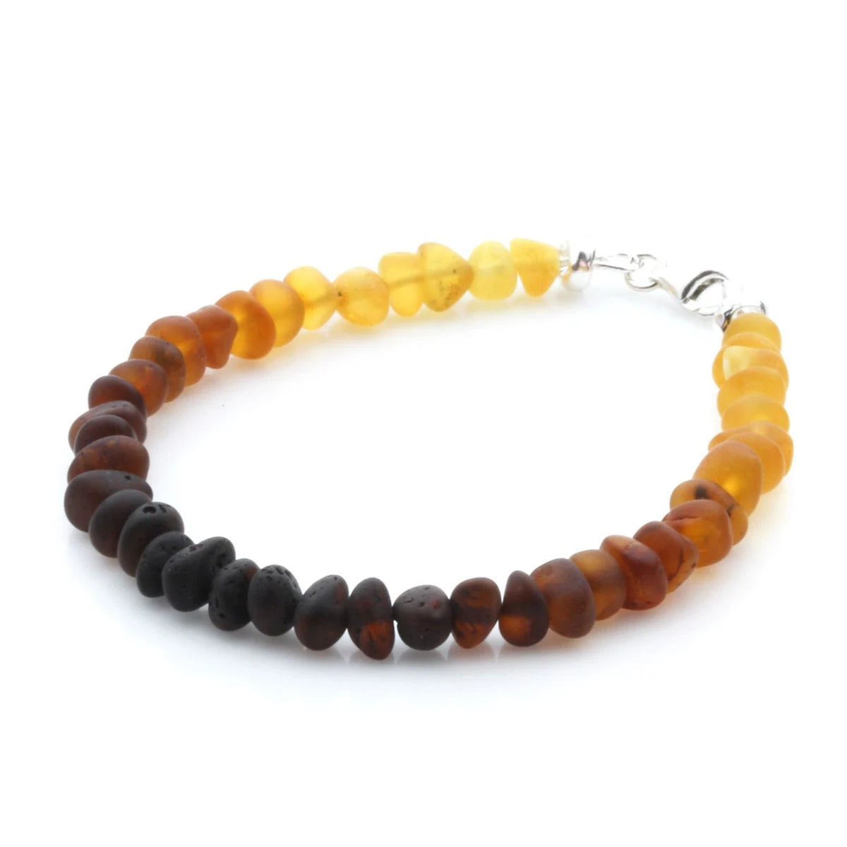 Adult Baltic Amber & 925 Sterling Silver Clasp Bracelet 18cm. Ba Rainbow I Matte A S.
