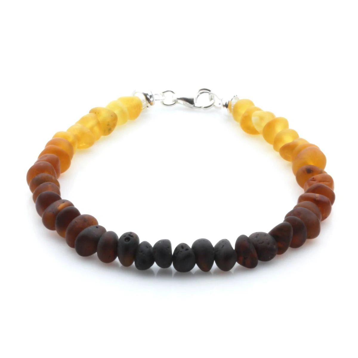 Adult Baltic Amber & 925 Sterling Silver Clasp Bracelet 18cm. Ba Rainbow I Matte A S.