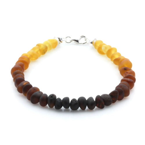 Adult Baltic Amber & 925 Sterling Silver Clasp Bracelet 18cm. Ba Rainbow I Matte A S.